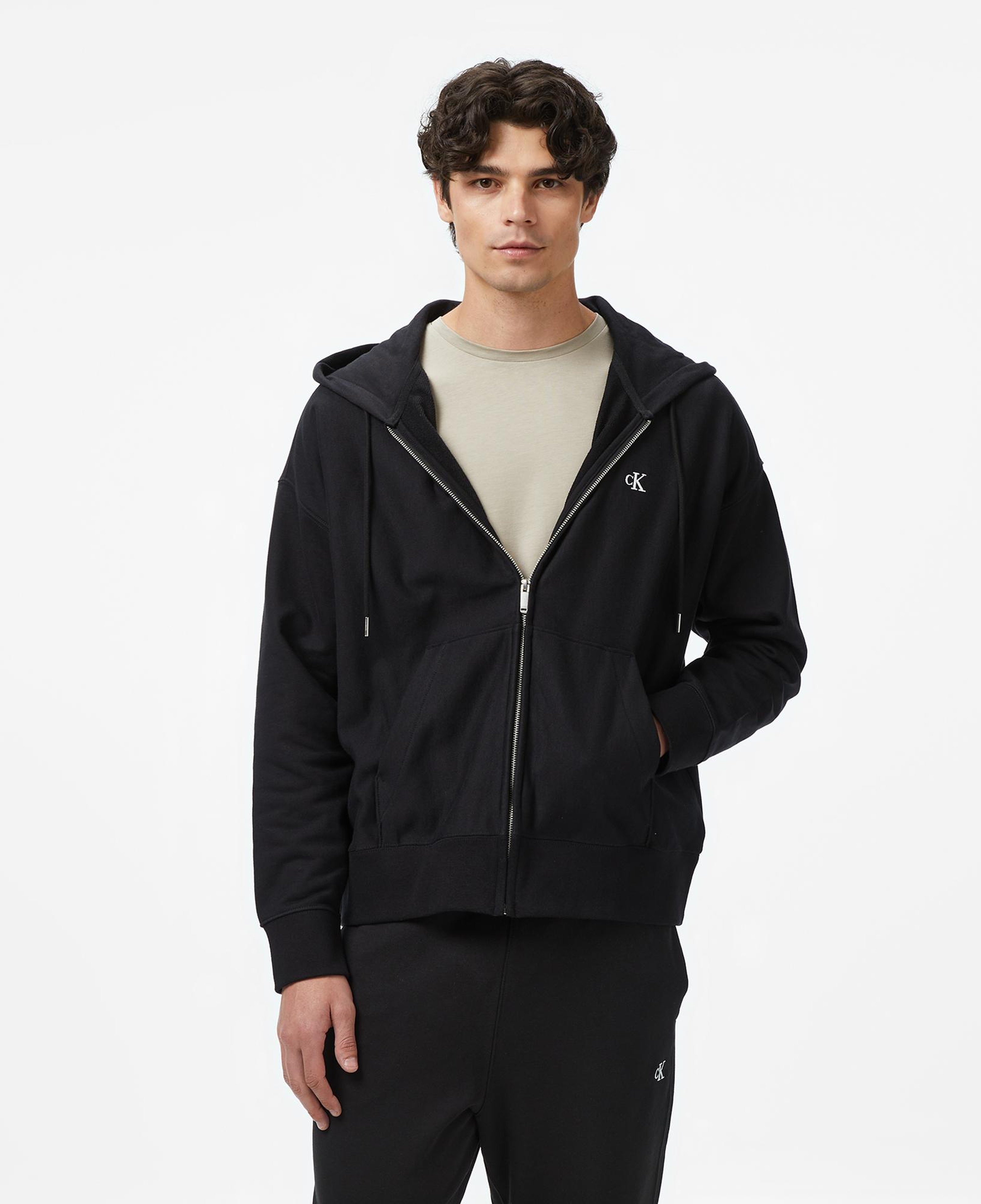 Calvin Klein Premium Terry Monogram Erkek Siyah Hoodie