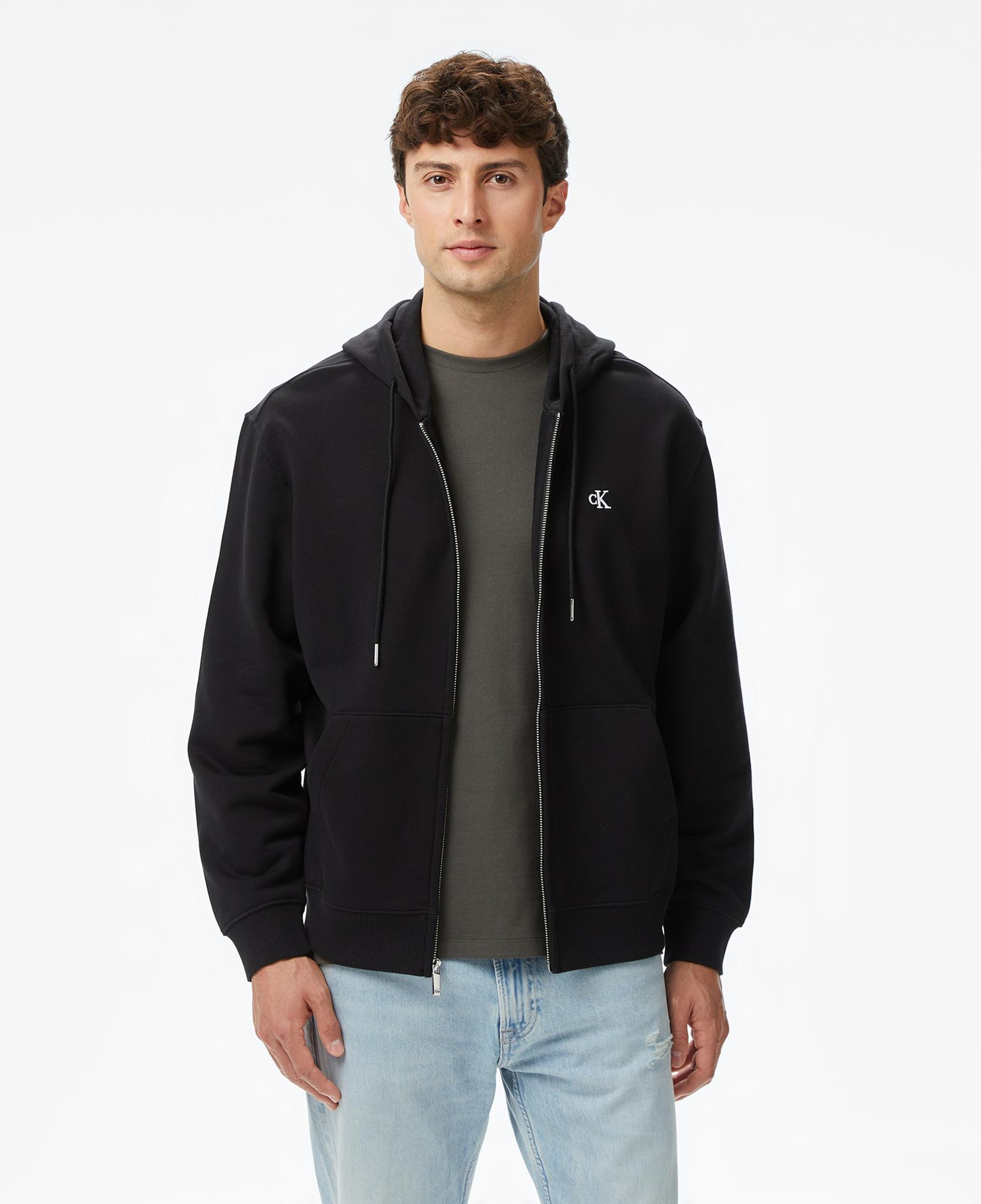 Calvin Klein Terry Monogram Erkek Siyah Hoodie