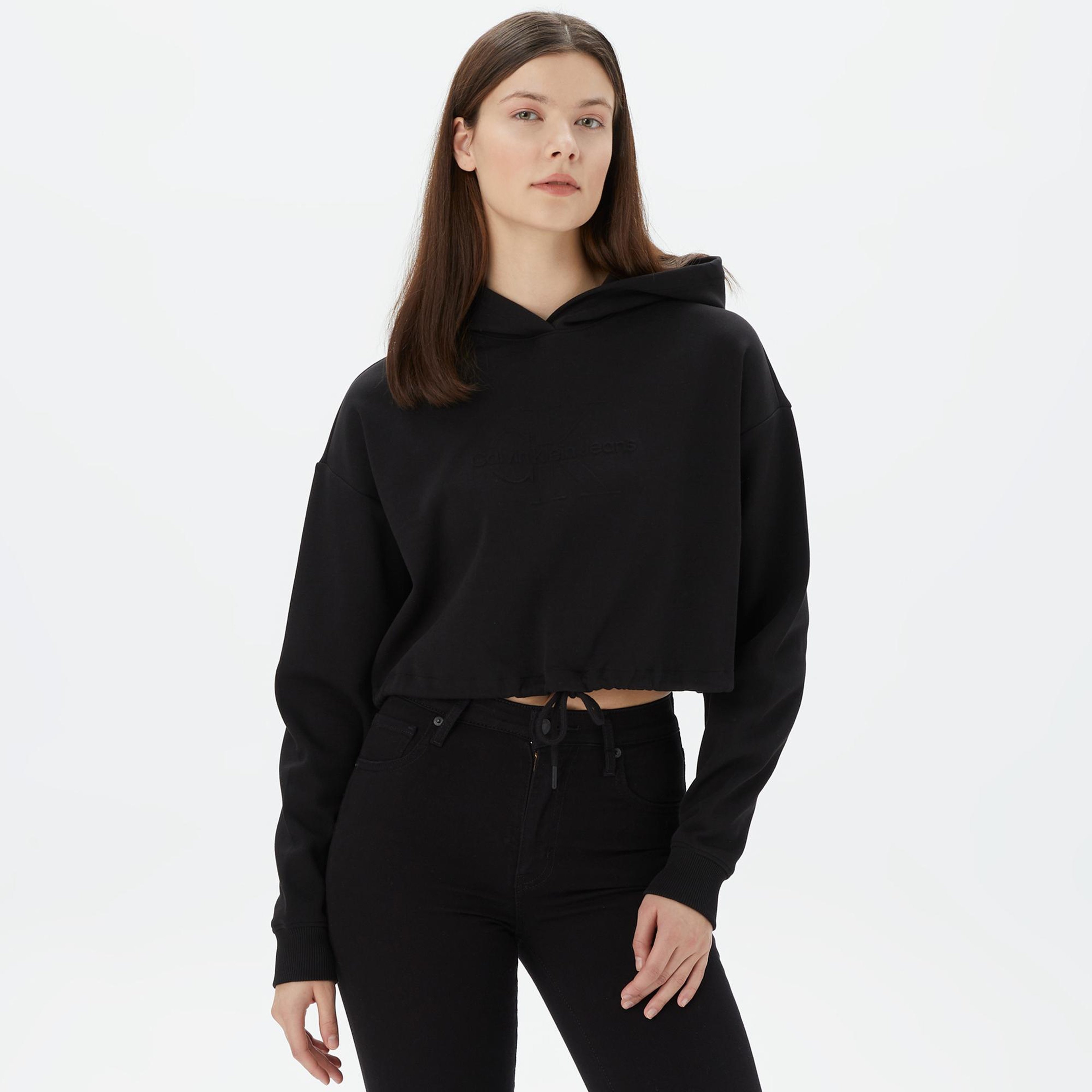 Calvin Klein Jeans Embossed Monologo Kadın Siyah Hoodie