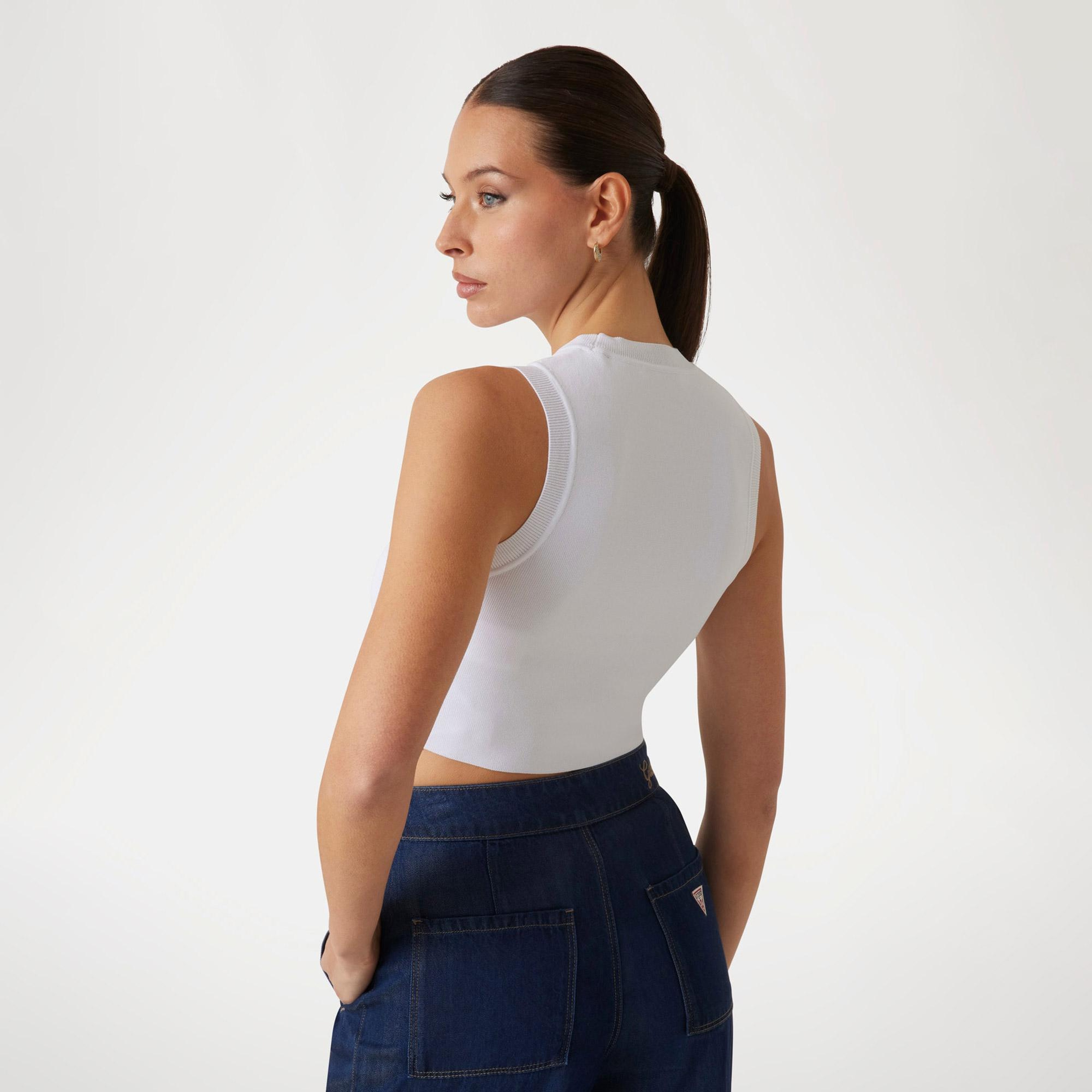 Guess Kadın Beyaz Kolsuz Crop Top