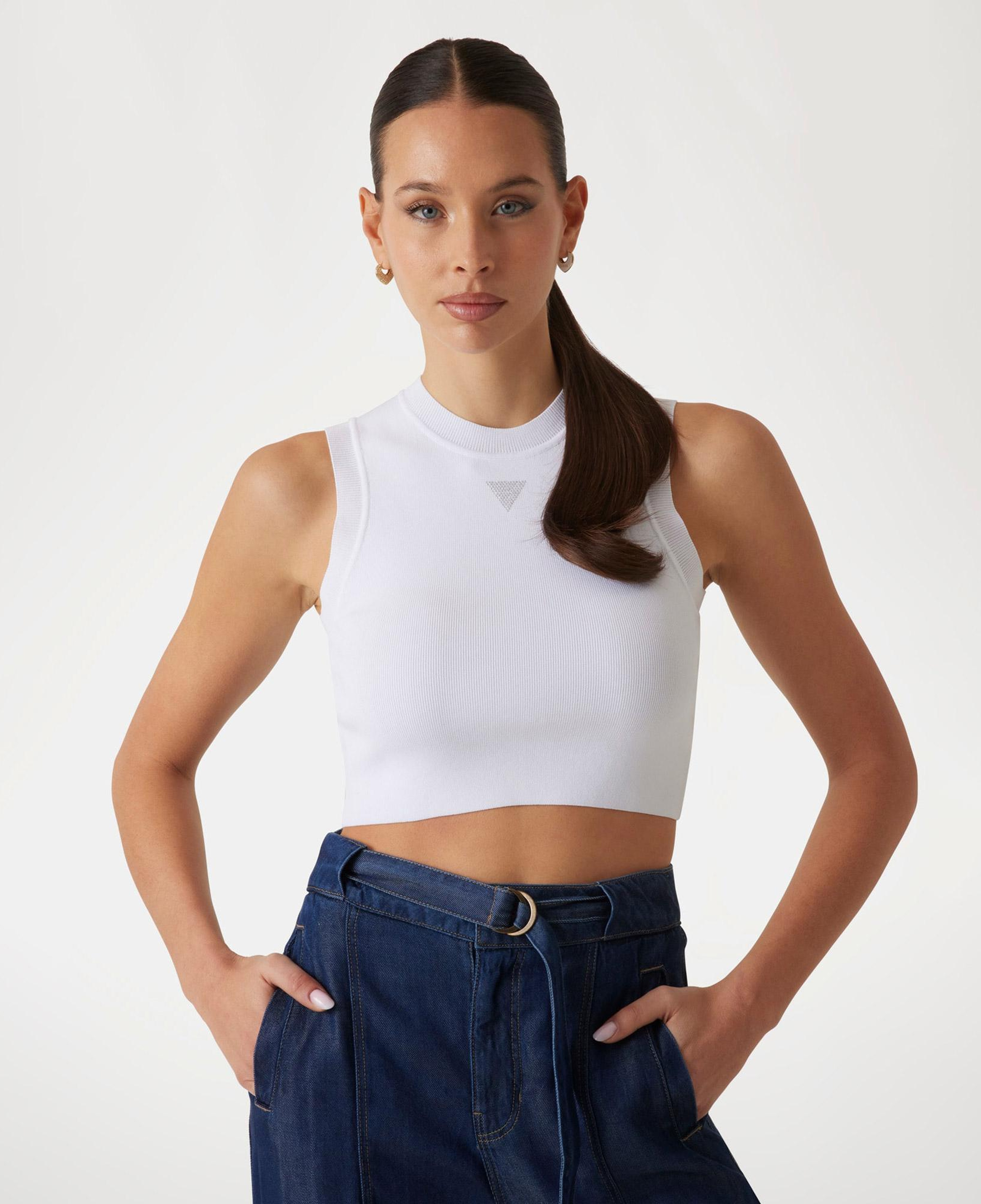 Guess Kadın Beyaz Kolsuz Crop Top