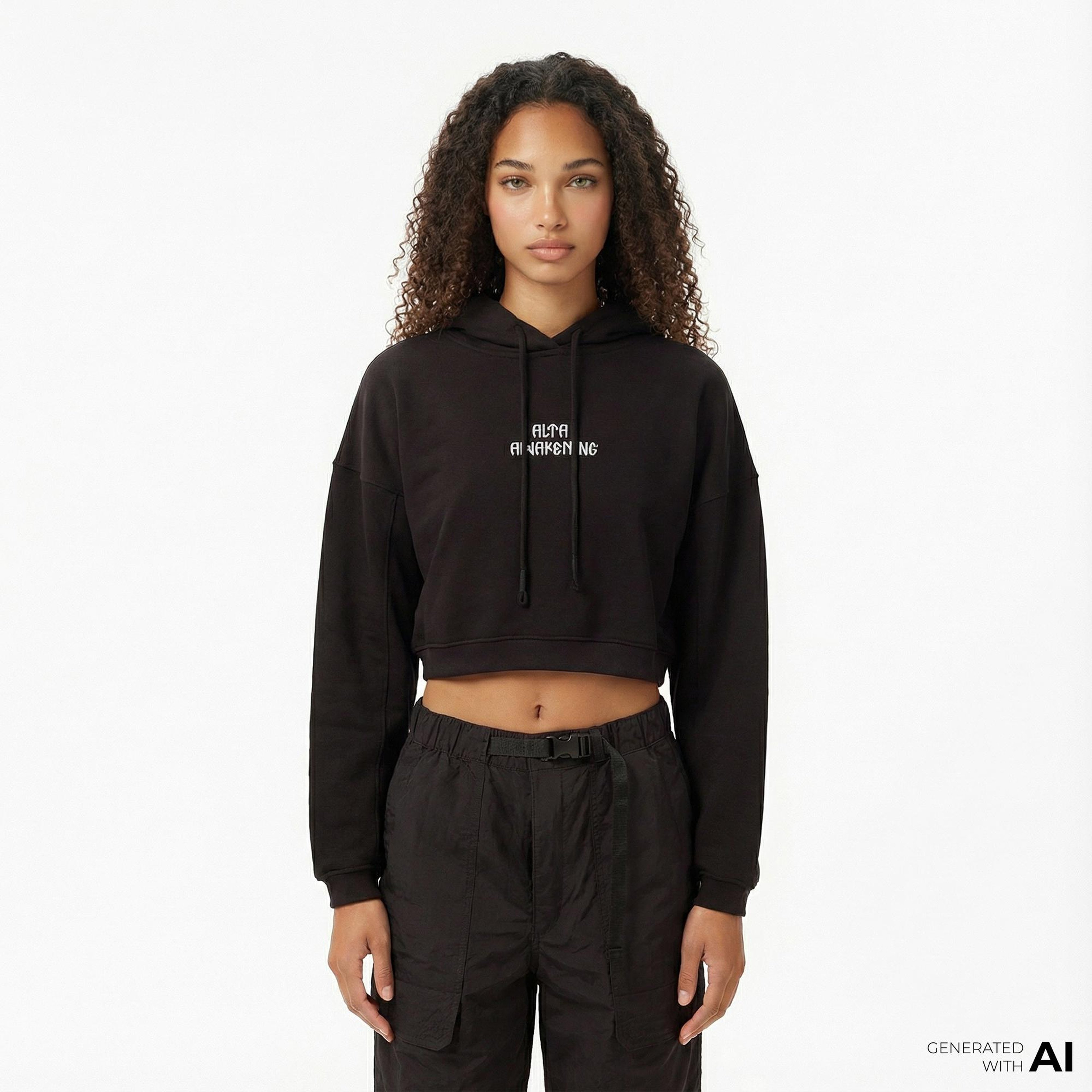 Les Benjamins Crop 007 Kadın Siyah Hoodie