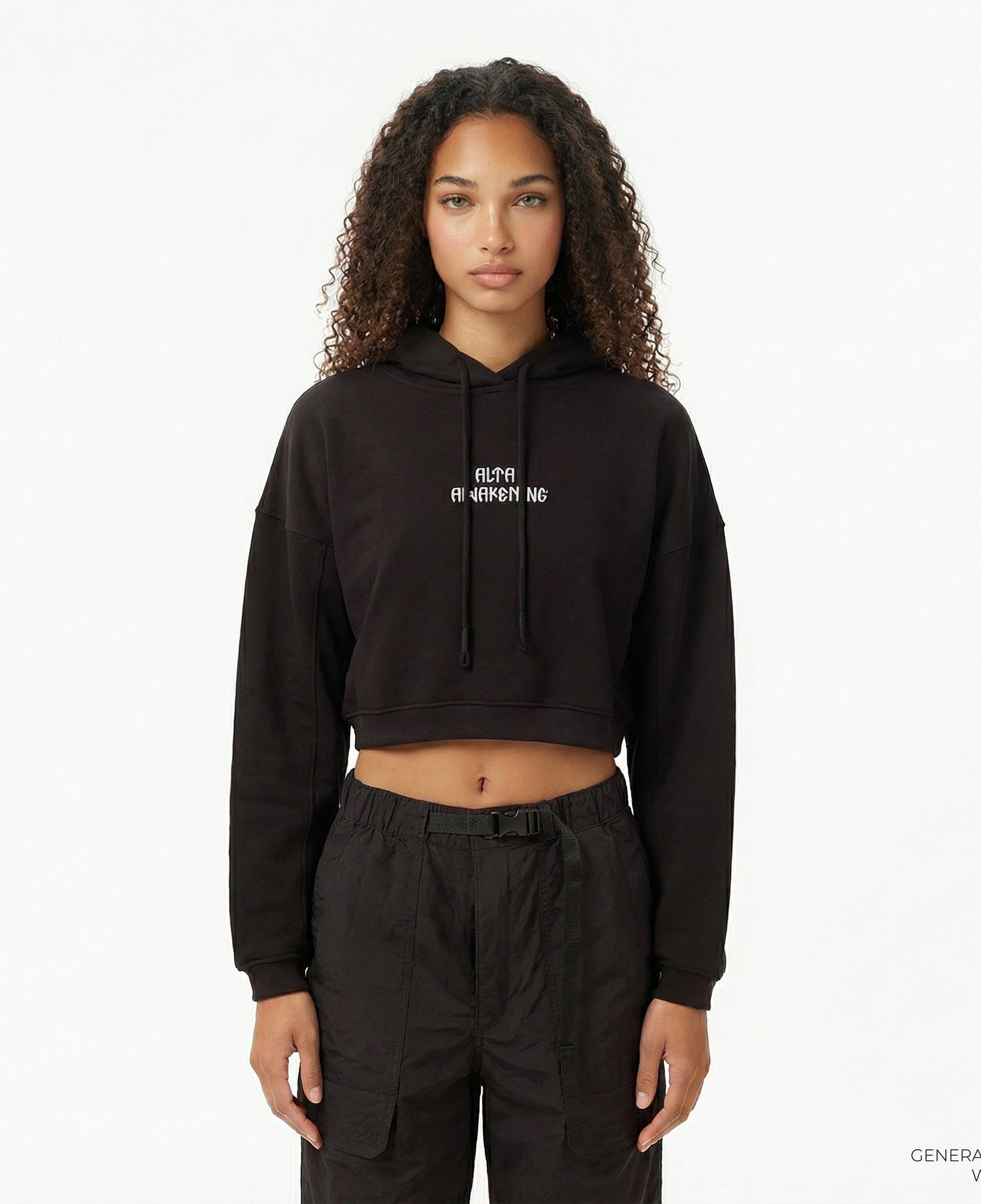 Les Benjamins Crop 007 Kadın Siyah Hoodie