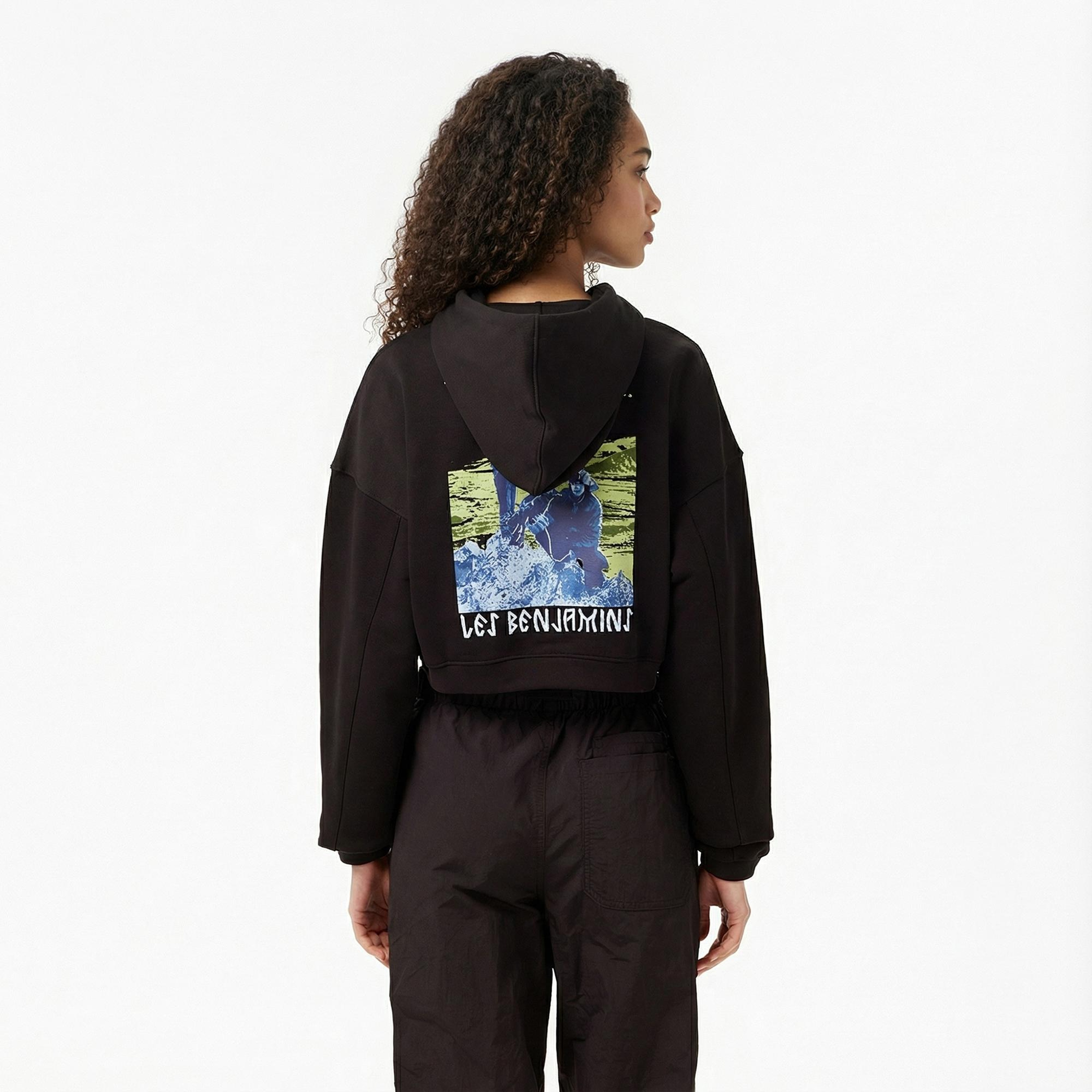 Les Benjamins Crop 007 Kadın Siyah Hoodie
