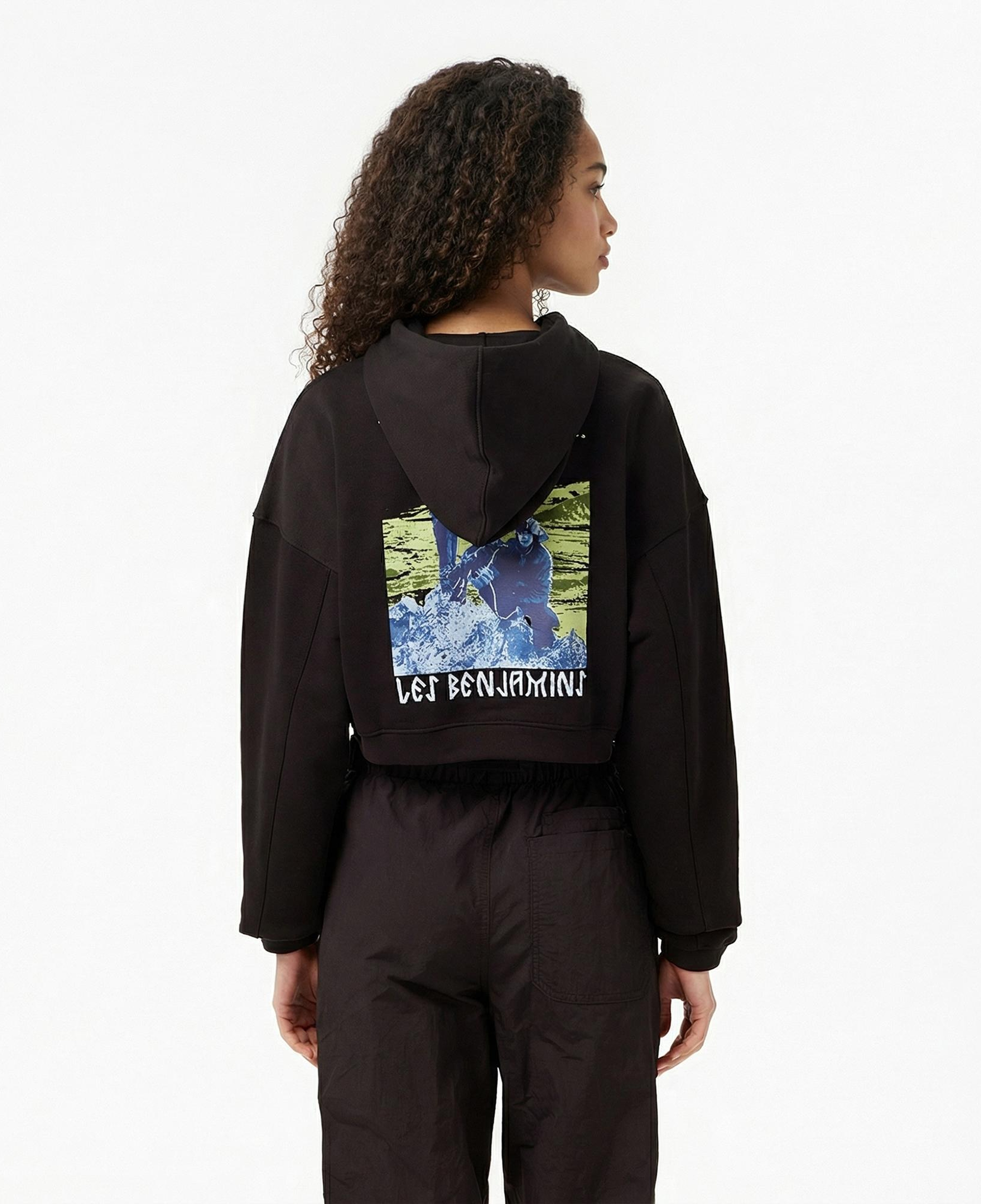 Les Benjamins Crop 007 Kadın Siyah Hoodie