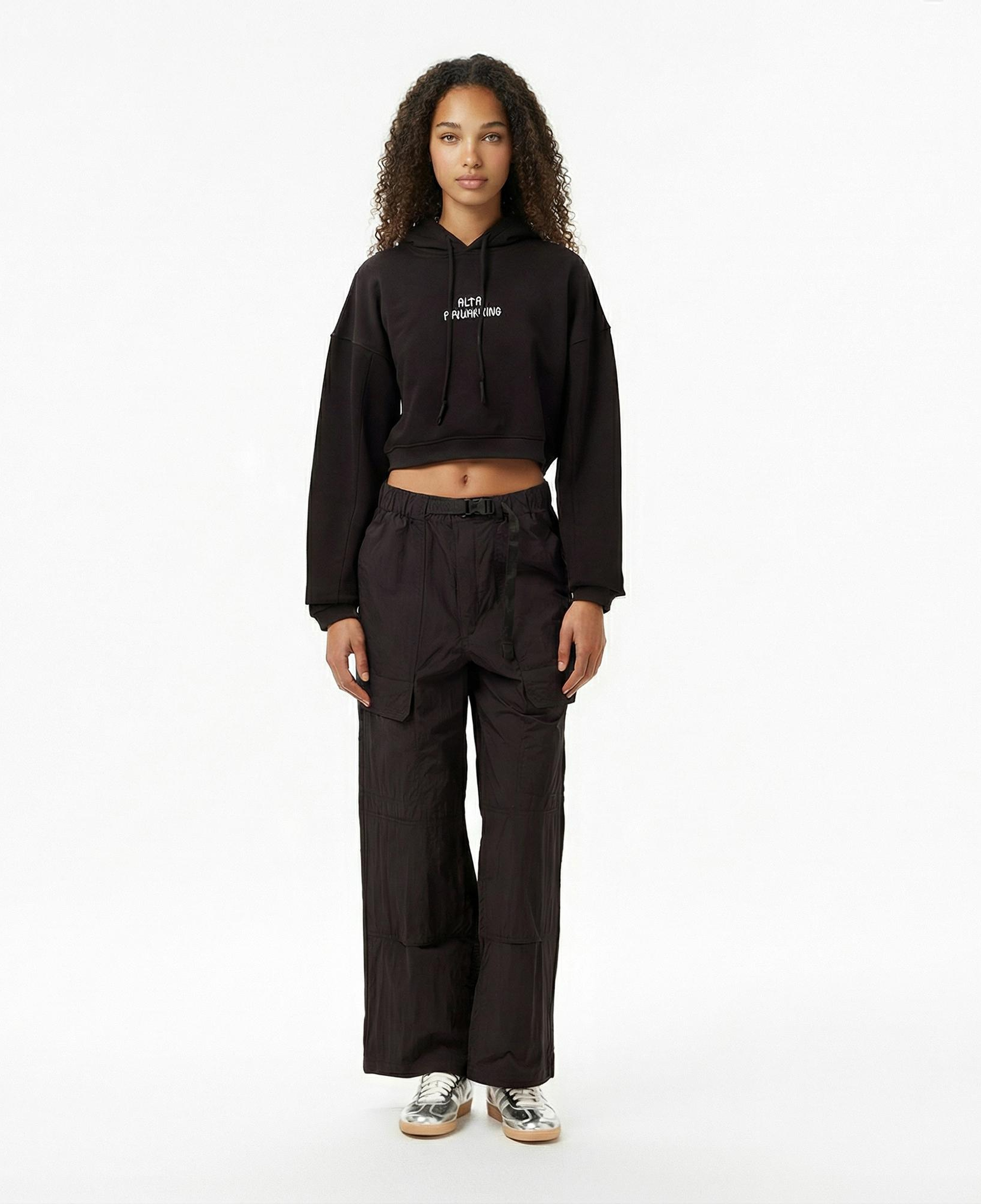 Les Benjamins Crop 007 Kadın Siyah Hoodie
