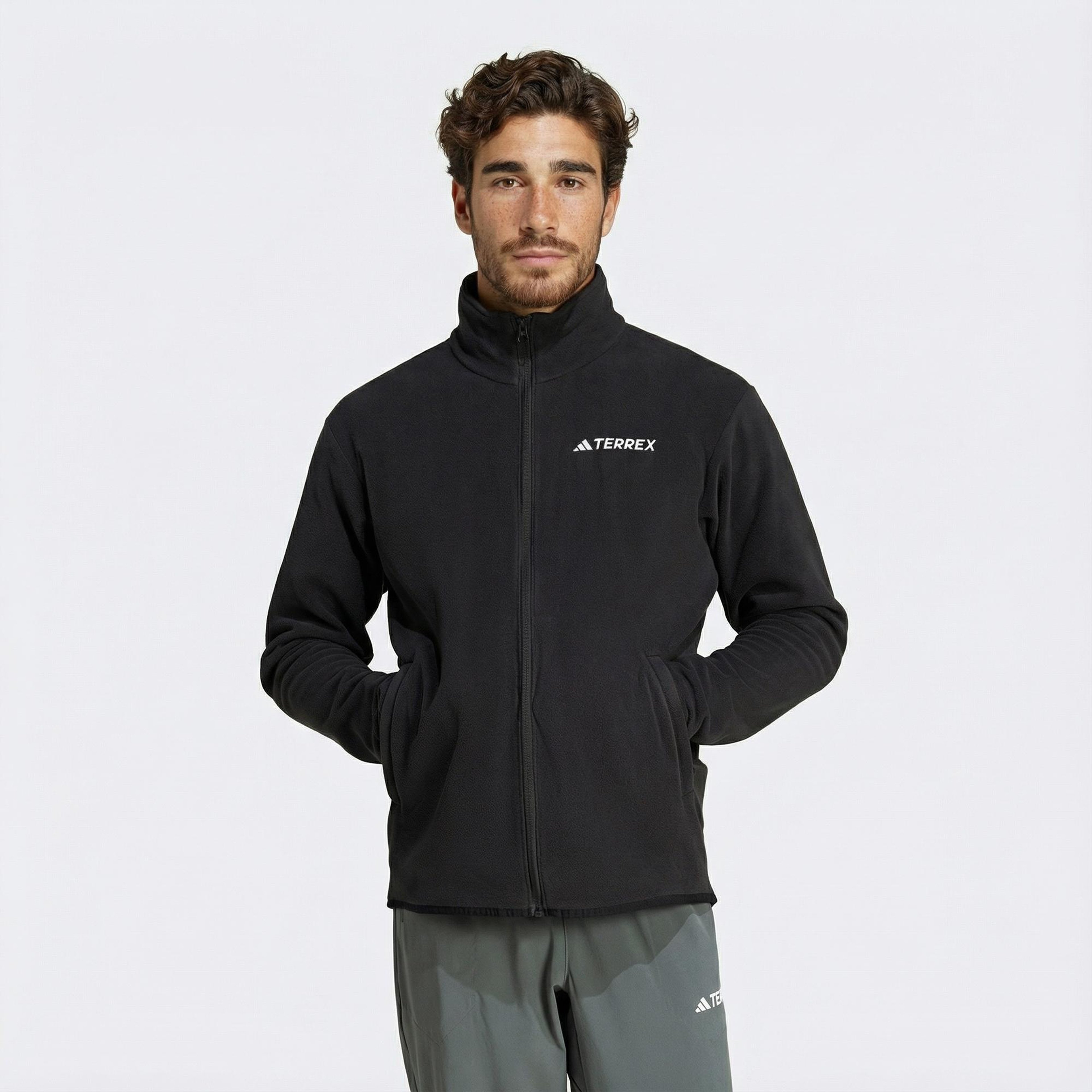 adidas Mountain Essentials Full-Zip Fleece Erkek Siyah Sweatshirt