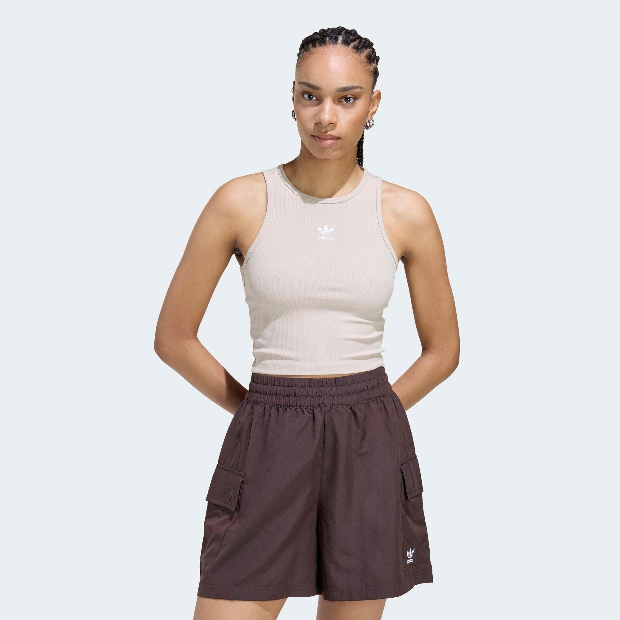 adidas Essentials Ribbed Kadın Bej Crop Top