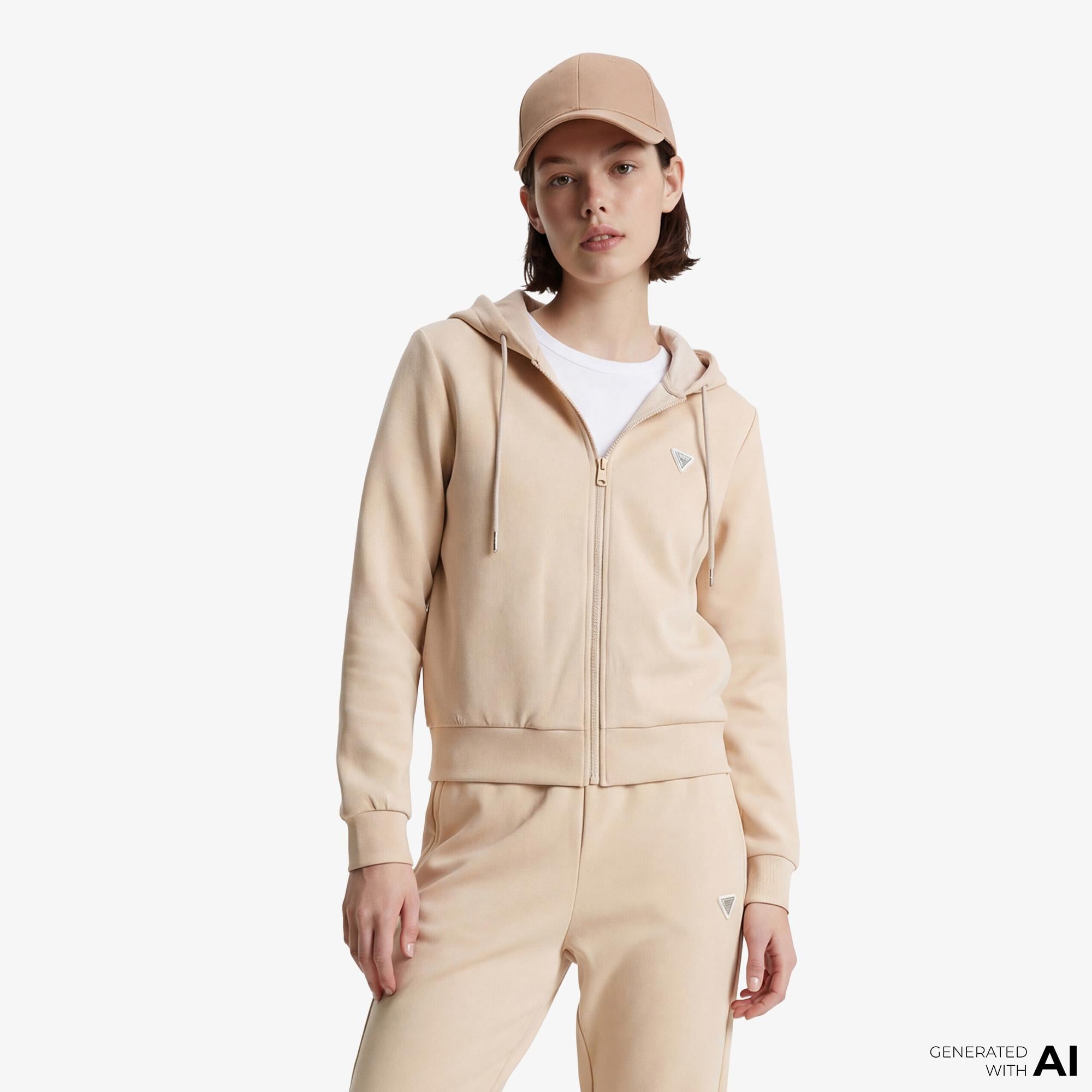 Guess Olympe Aktif Modal Karışımlı Scuba Kadın Kahverengi Hoodie