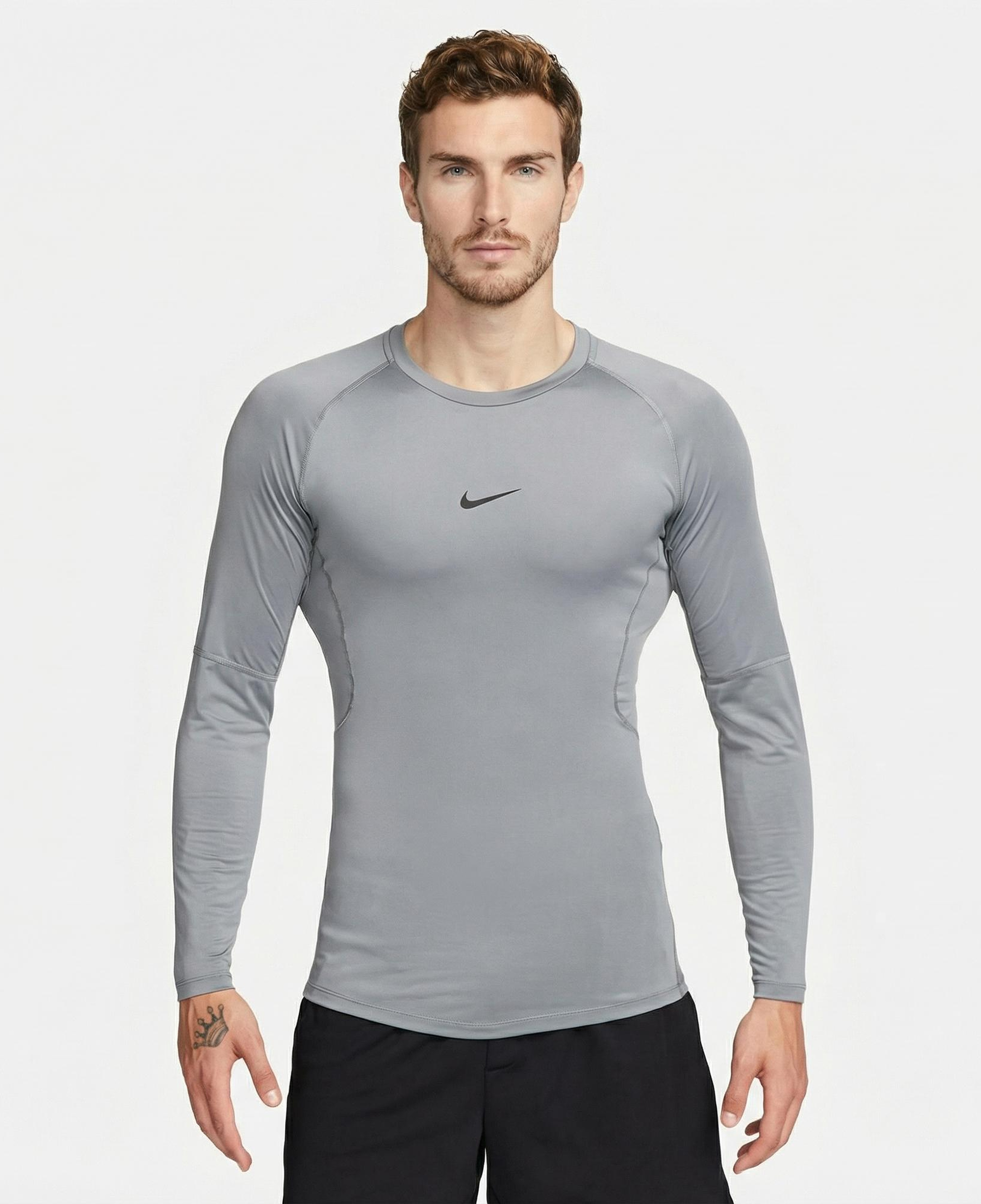 Nike Pro Dri-Fit Top Erkek Gri Uzun Kollu Tişört