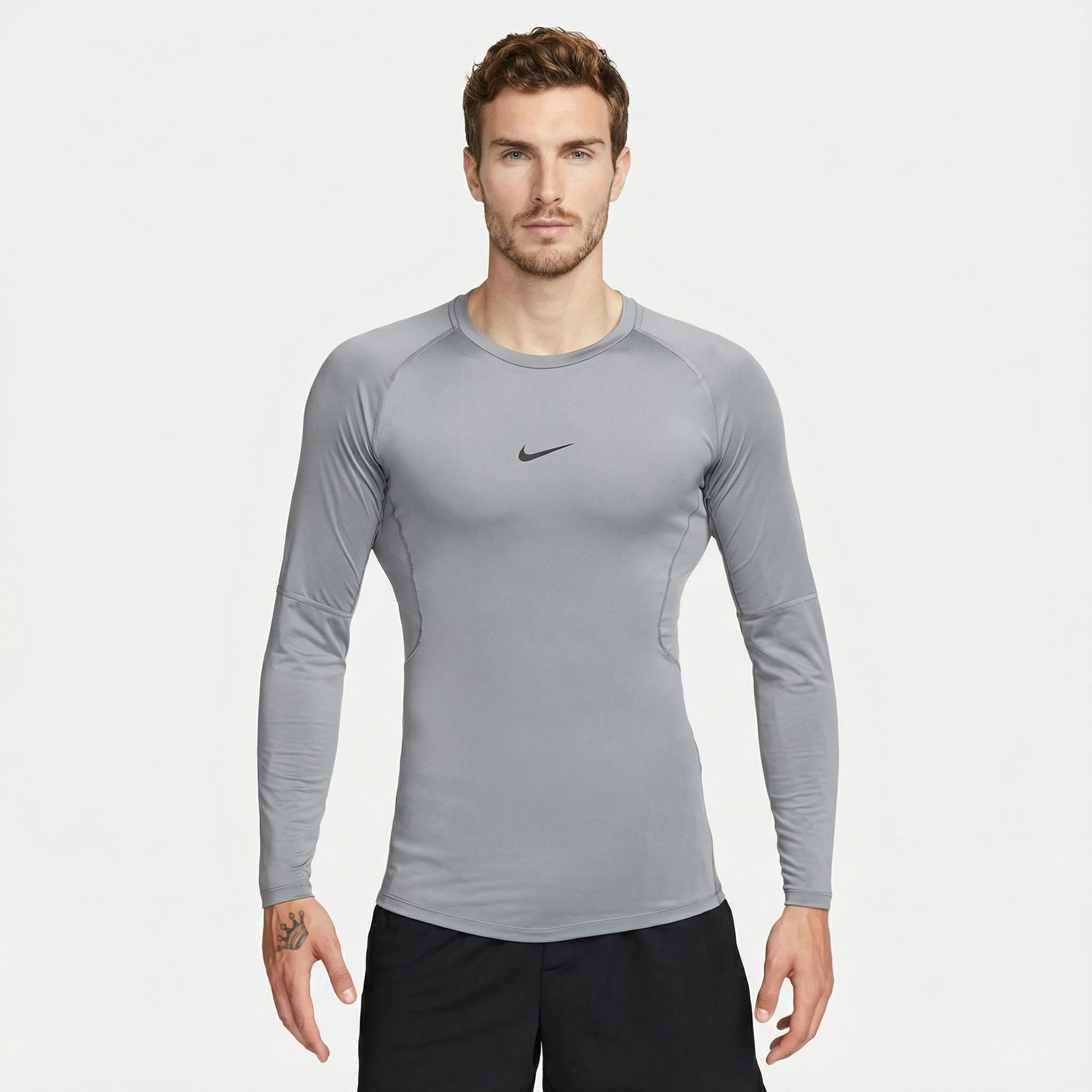 Nike Pro Dri-Fit Top Erkek Gri Uzun Kollu Tişört