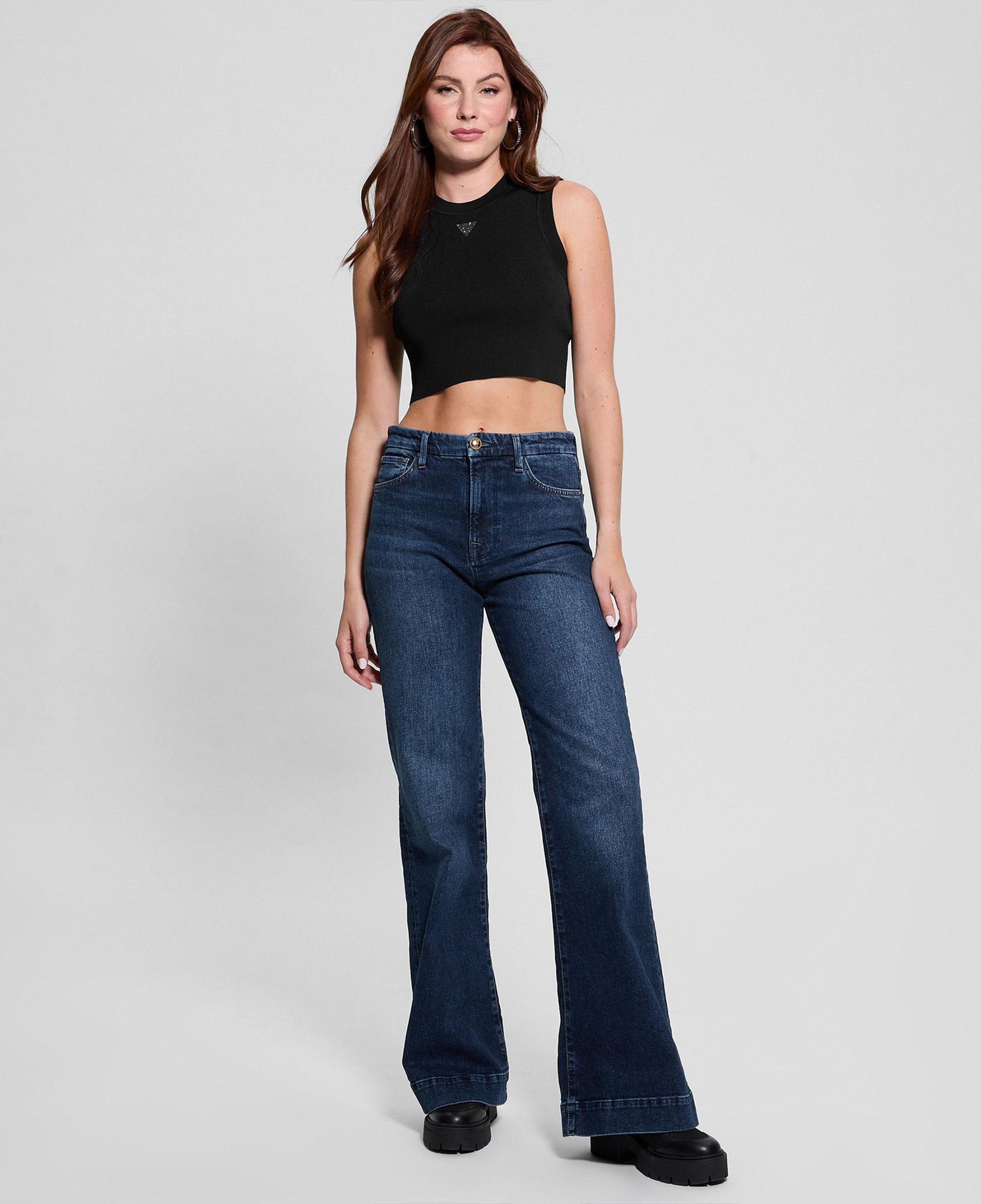 Guess Kadın Siyah Kolsuz Crop Top