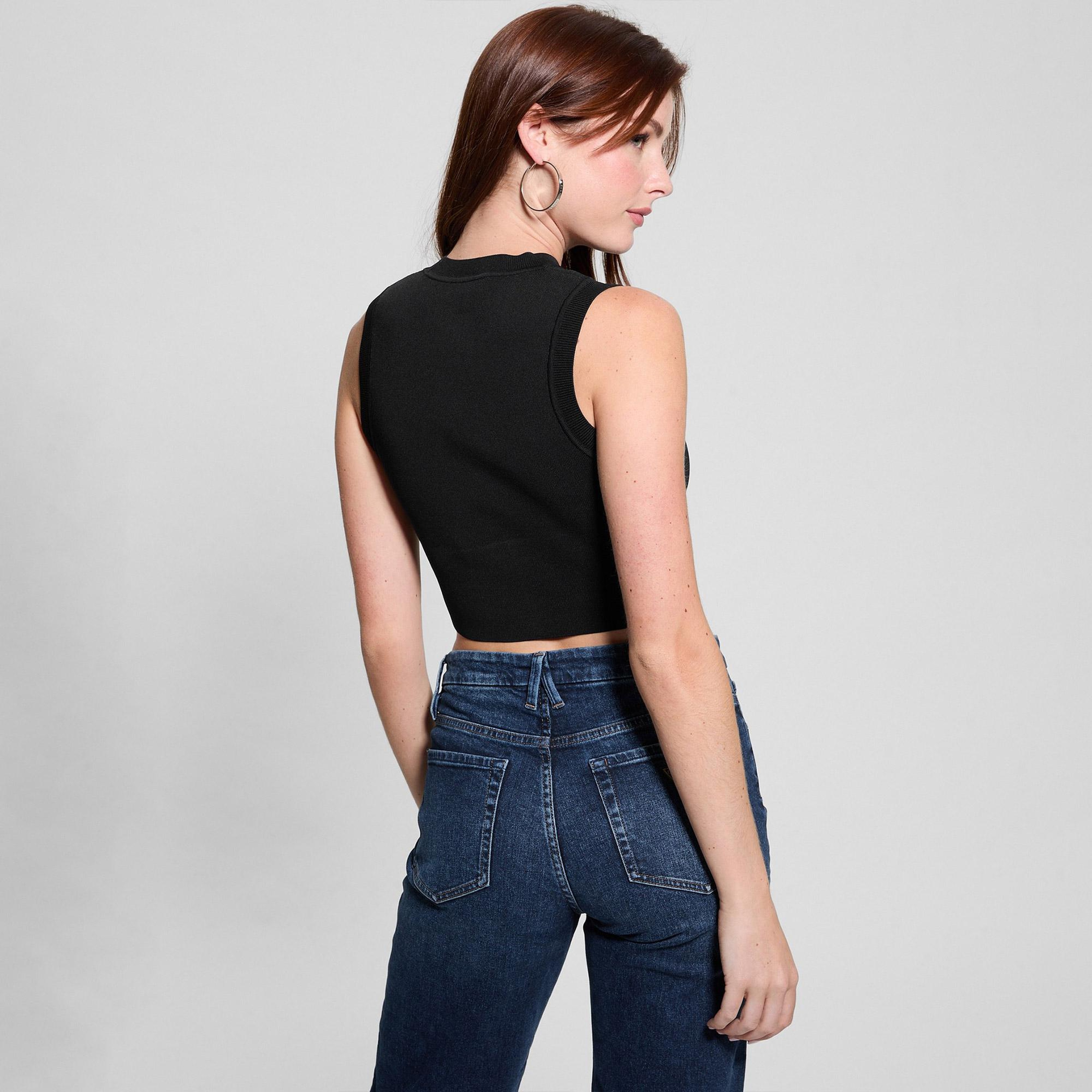 Guess Kadın Siyah Kolsuz Crop Top
