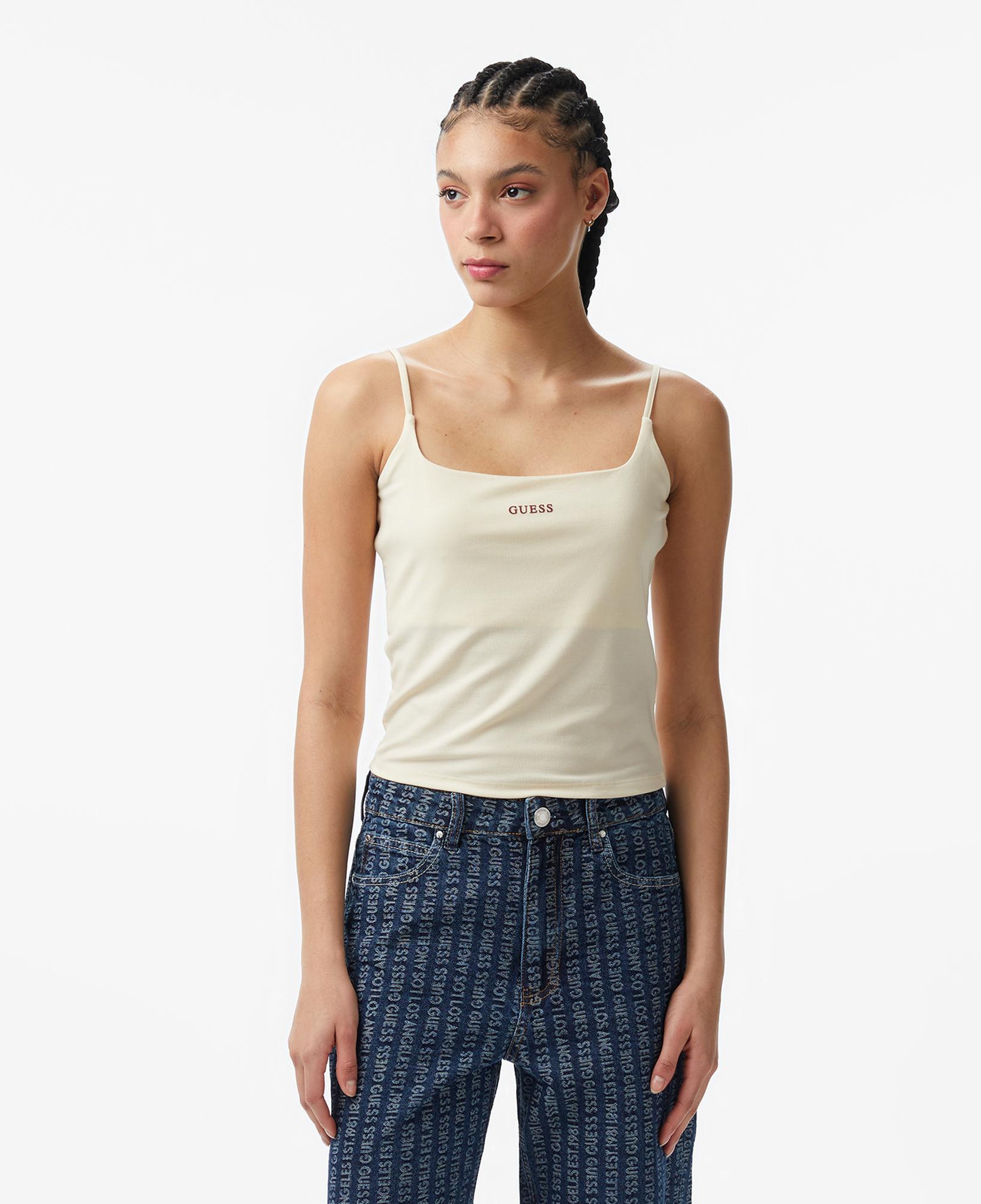 Guess Jasmine Aktif Kadın Krem Crop Top