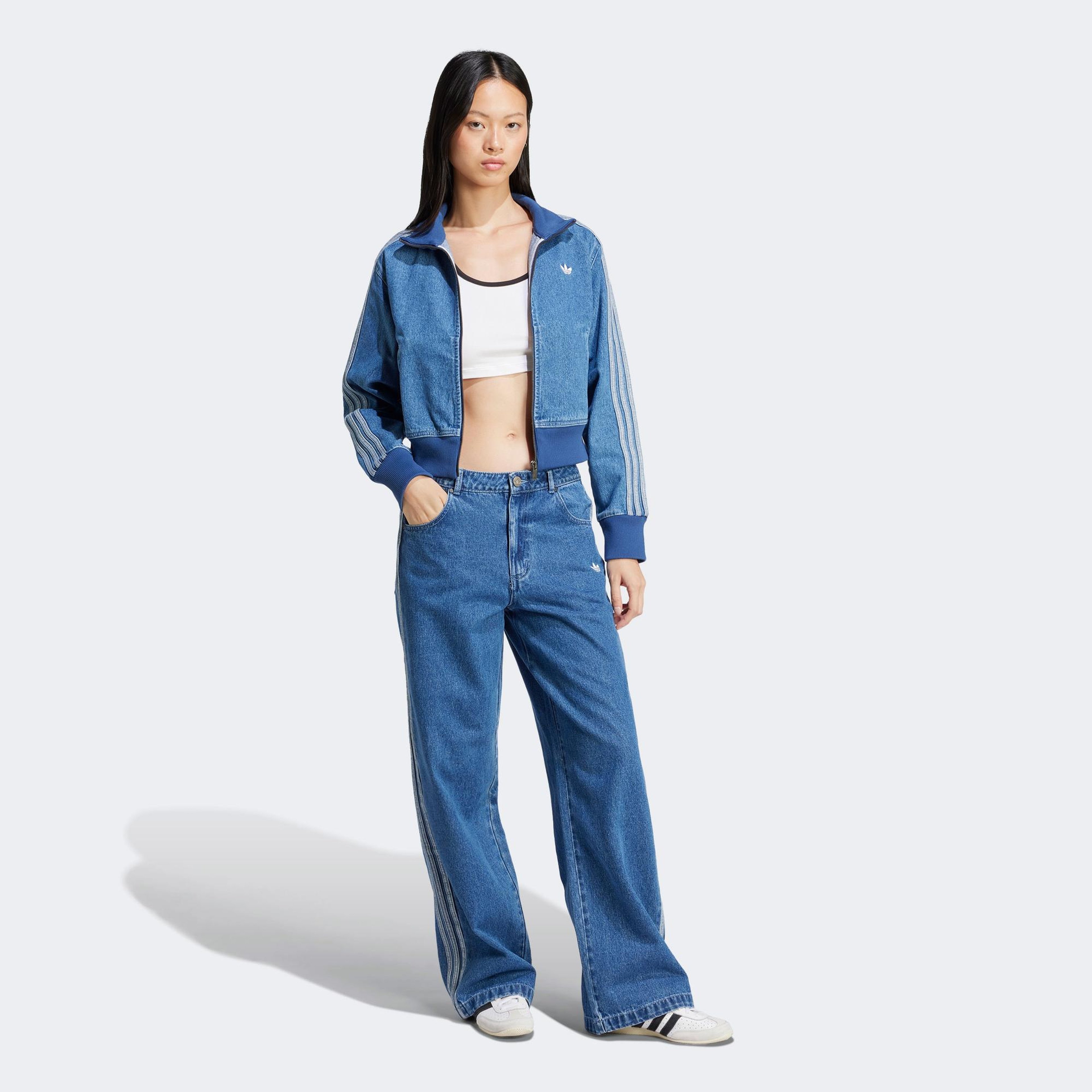adidas Adicolor Denim 3-Stripes Kadın Mavi Jean