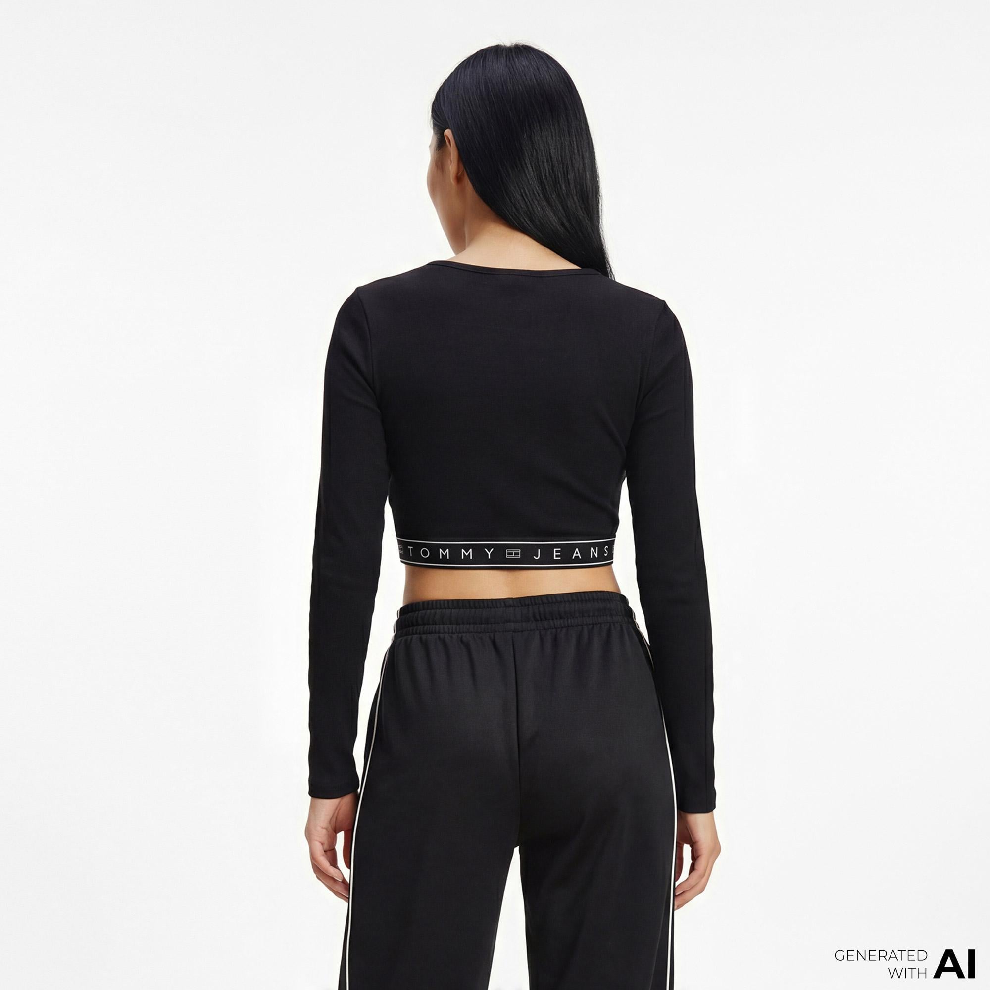 Tommy Hilfiger D3 Kadın Siyah Uzun Kollu Crop