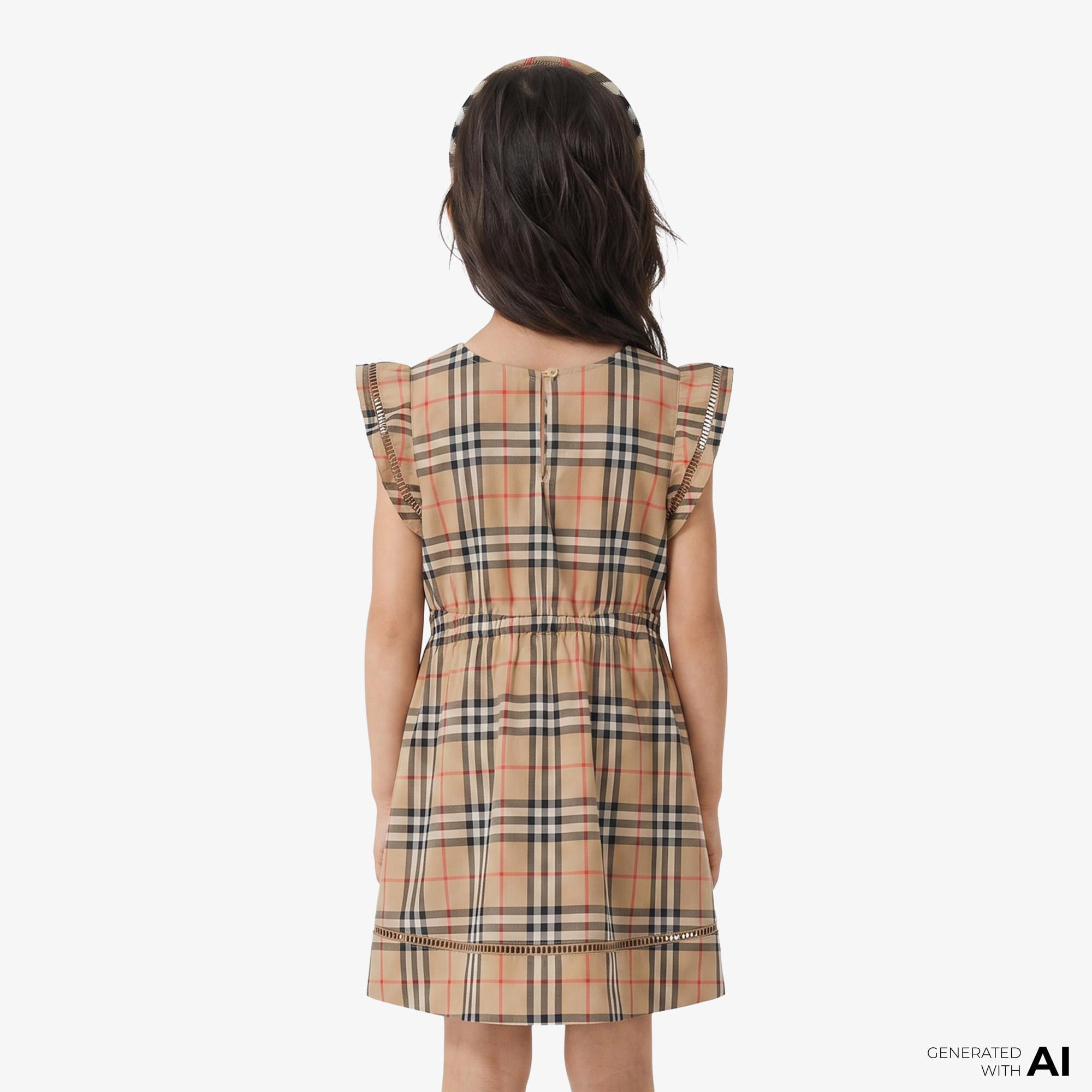 Burberry Check Cotton Çocuk Bej Elbise