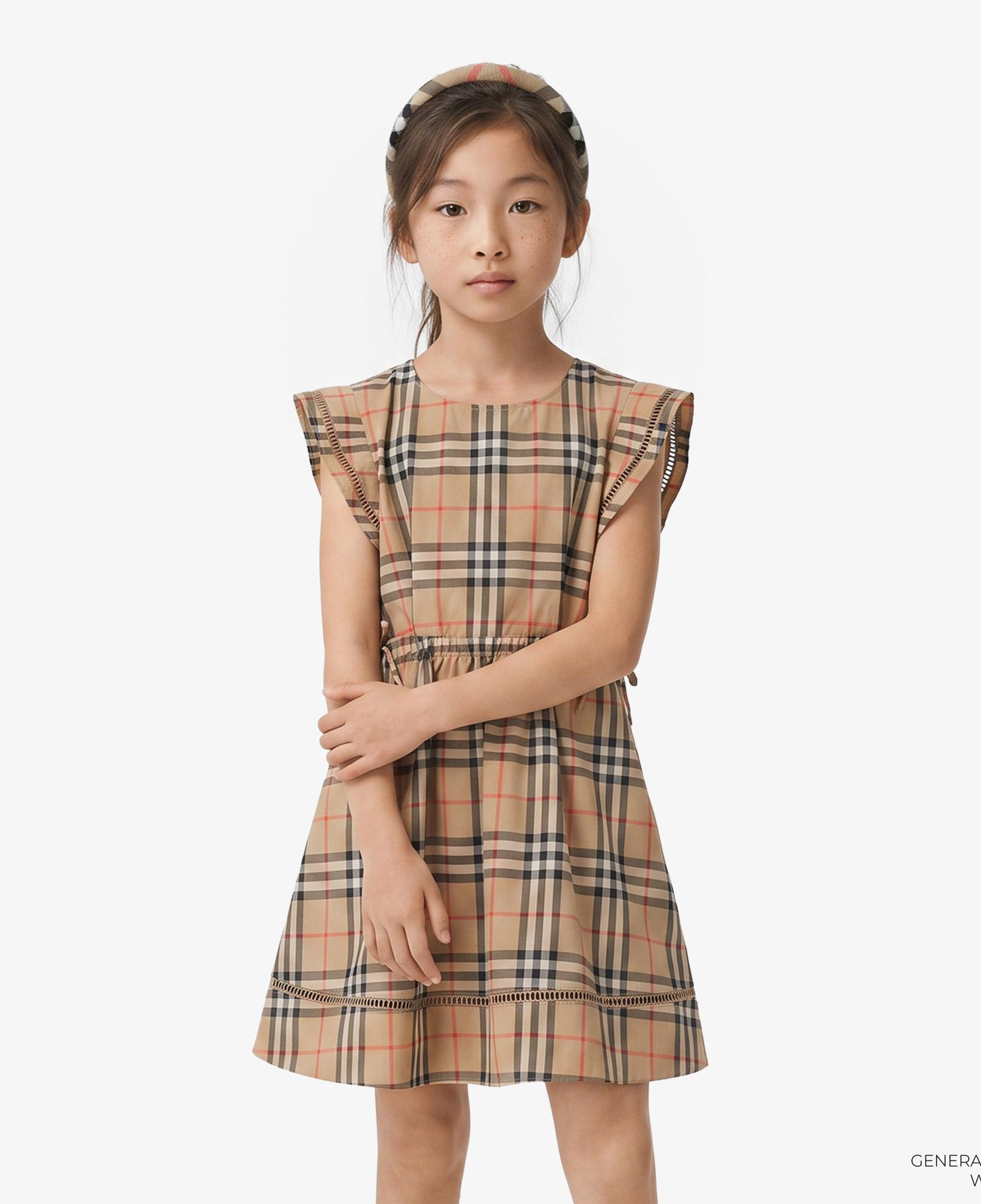 Burberry Check Cotton Çocuk Bej Elbise