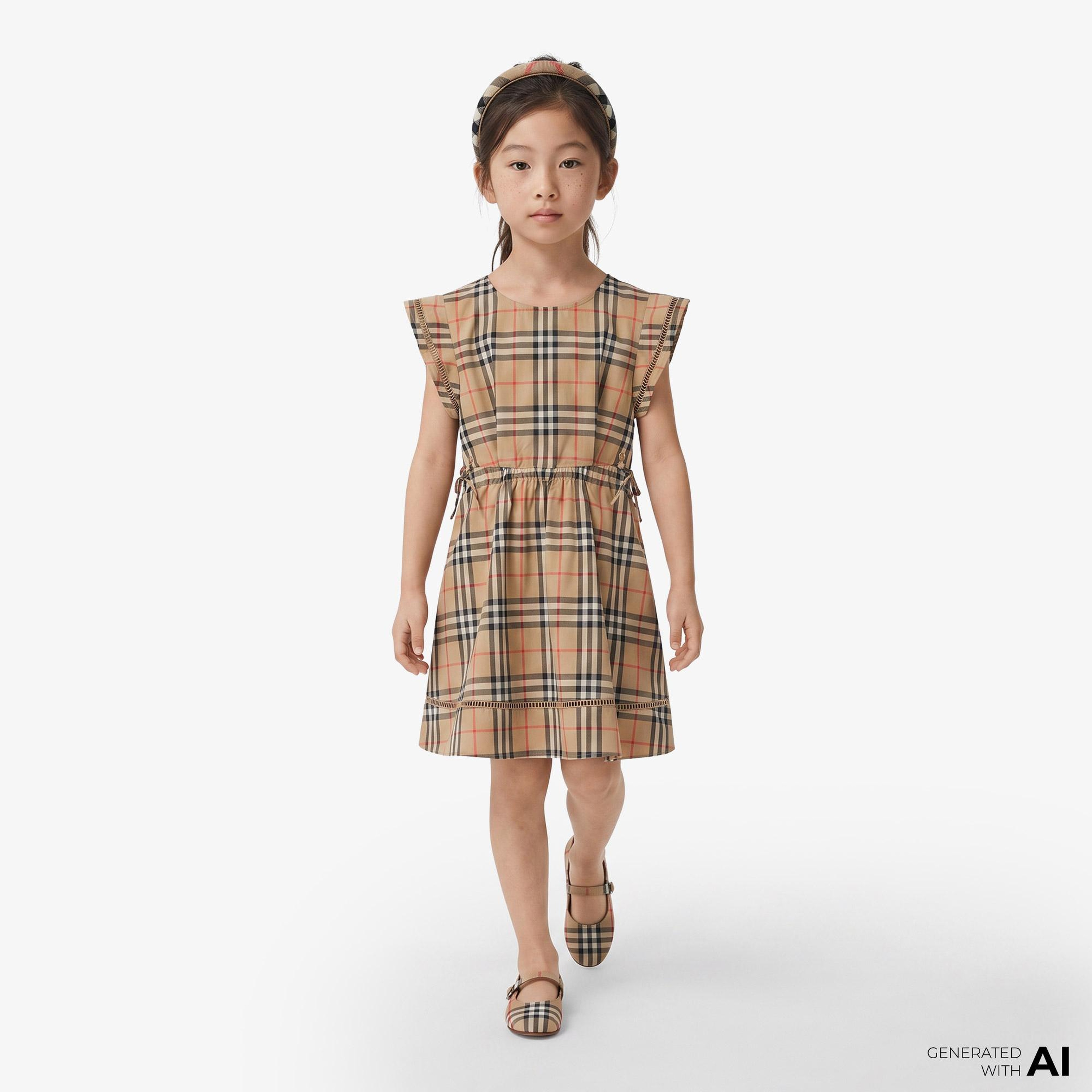 Burberry Check Cotton Çocuk Bej Elbise