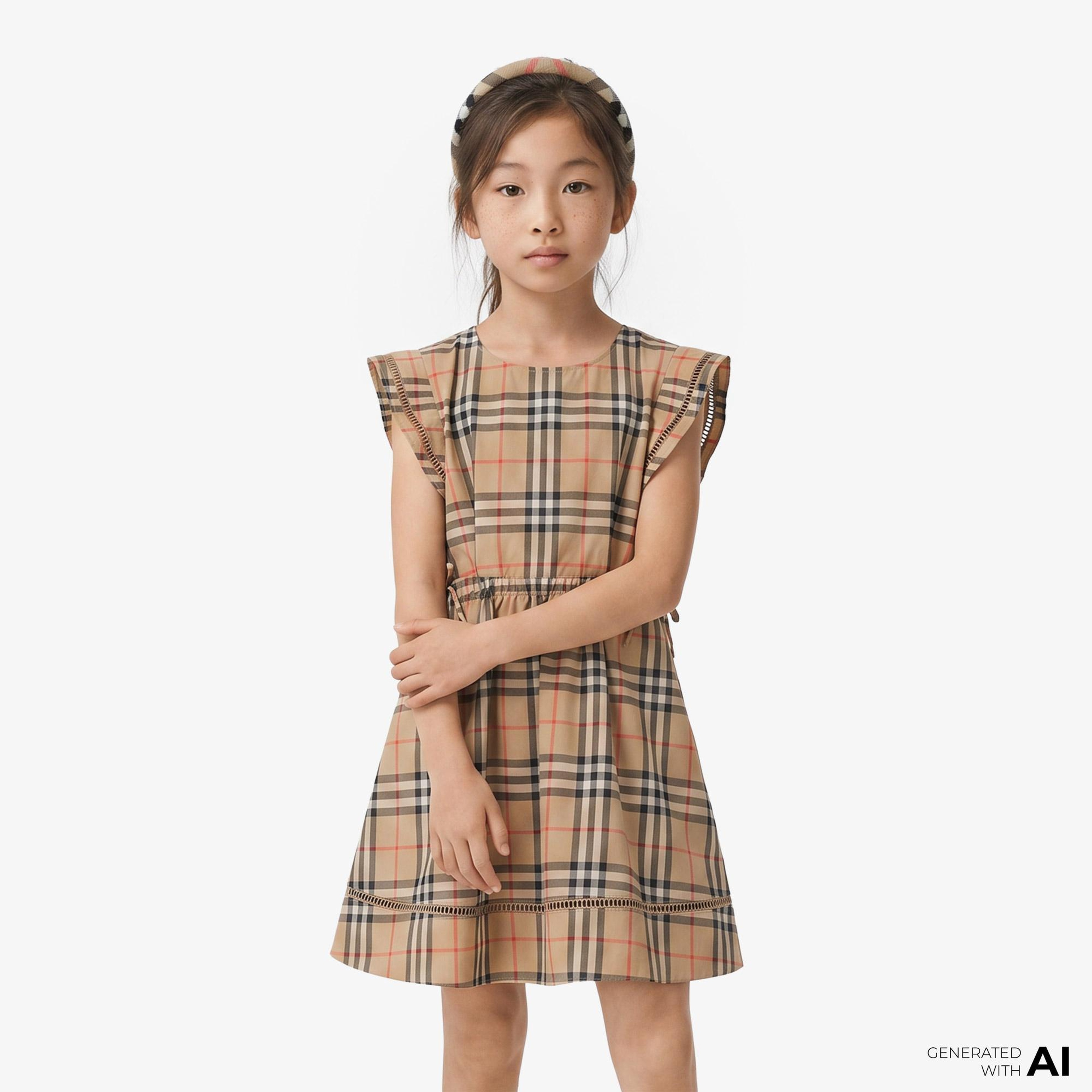 Burberry Check Cotton Çocuk Bej Elbise