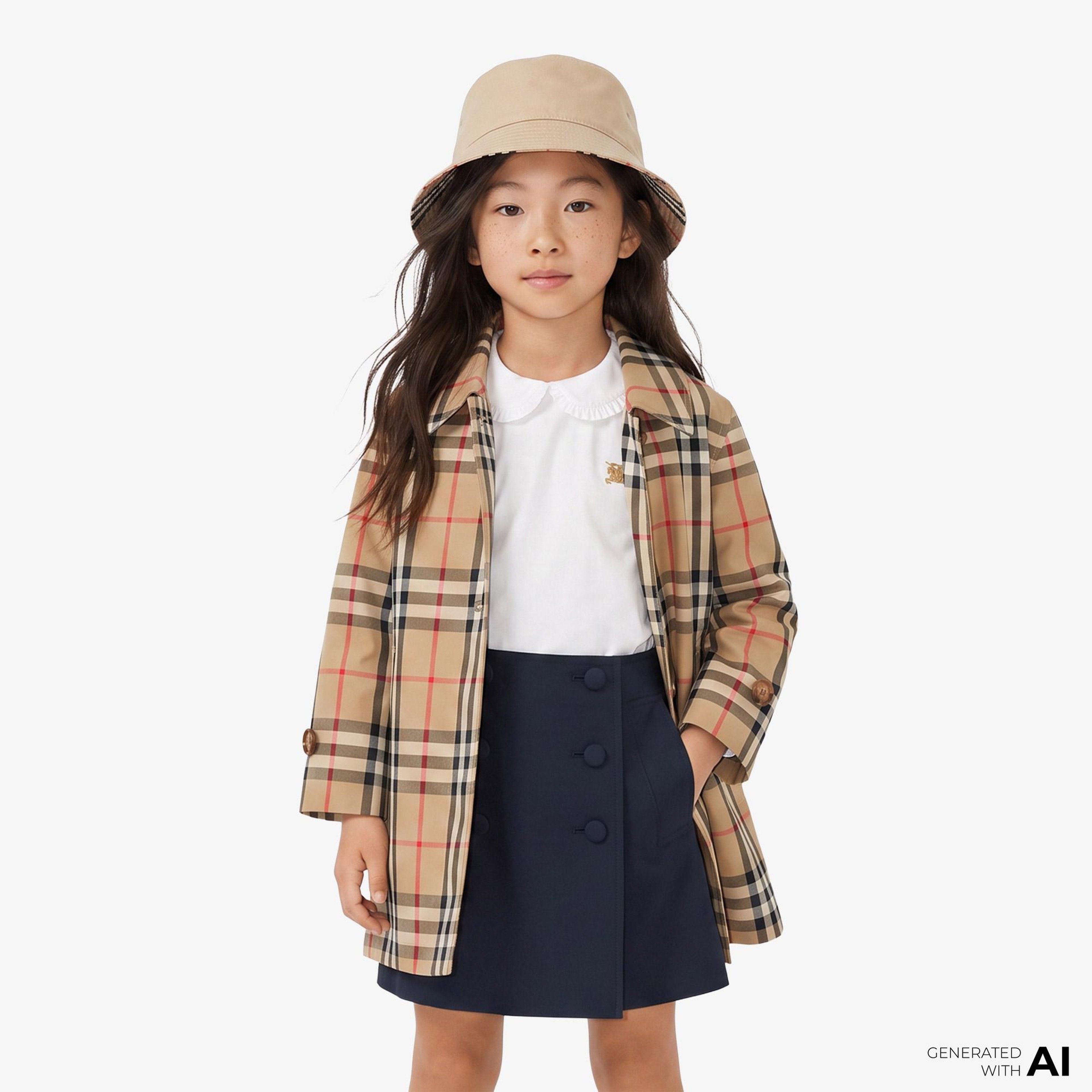 Burberry Reversible Check Gabardine Car Çocuk Bej Trençkot