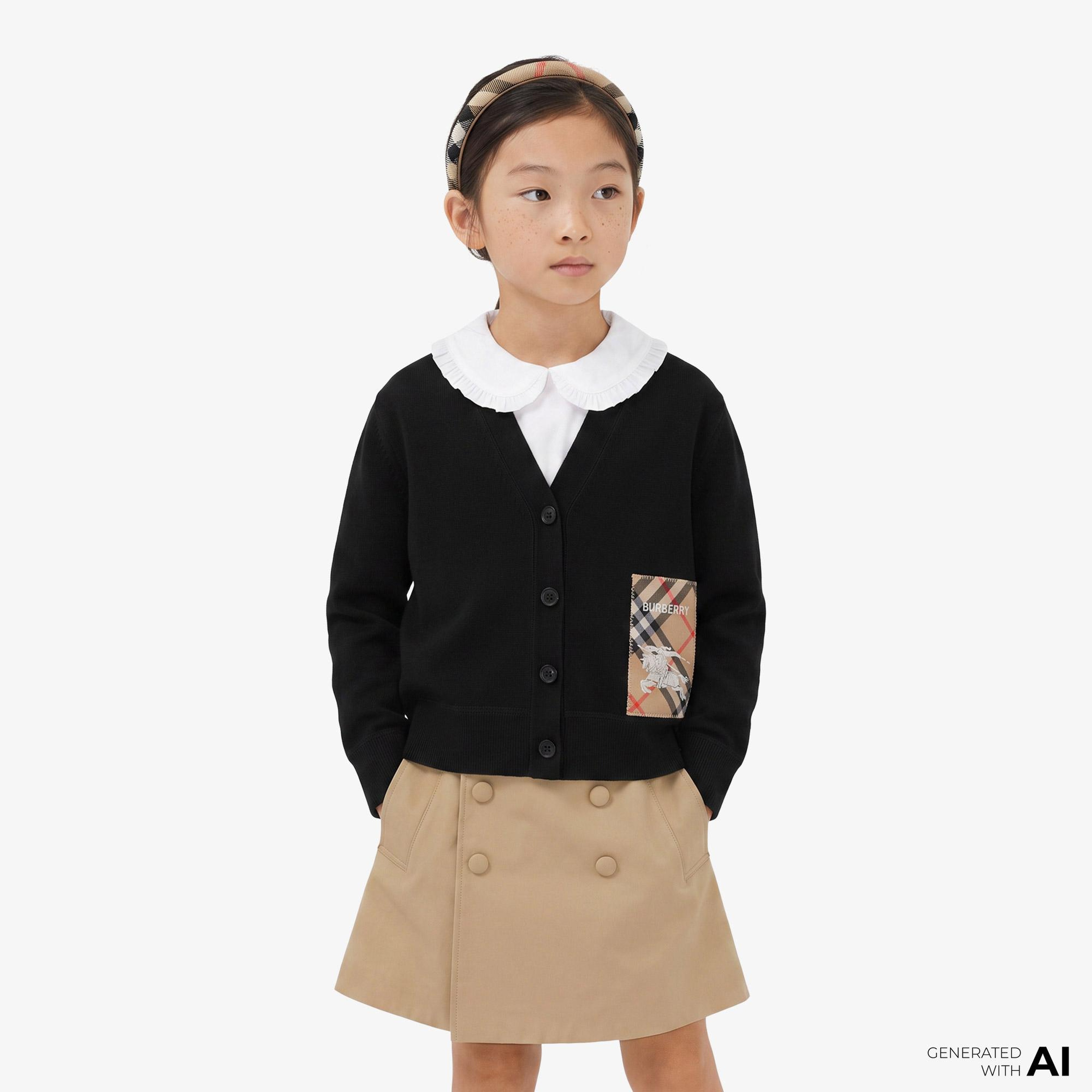 Burberry Romie Label Wool Cardigan Çocuk Siyah Hırka