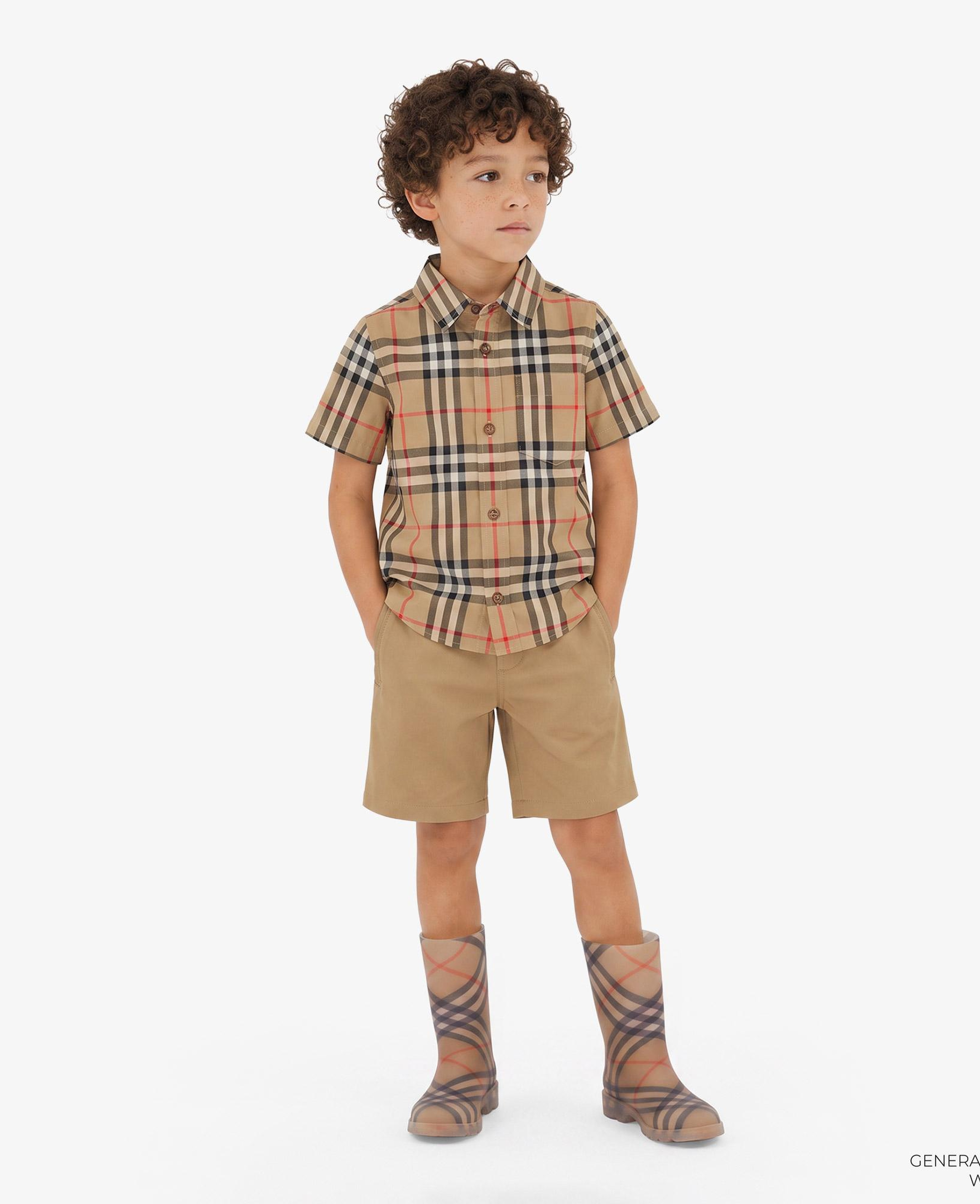 Burberry Check Stretch Pamuklu Çocuk Bej Gömlek
