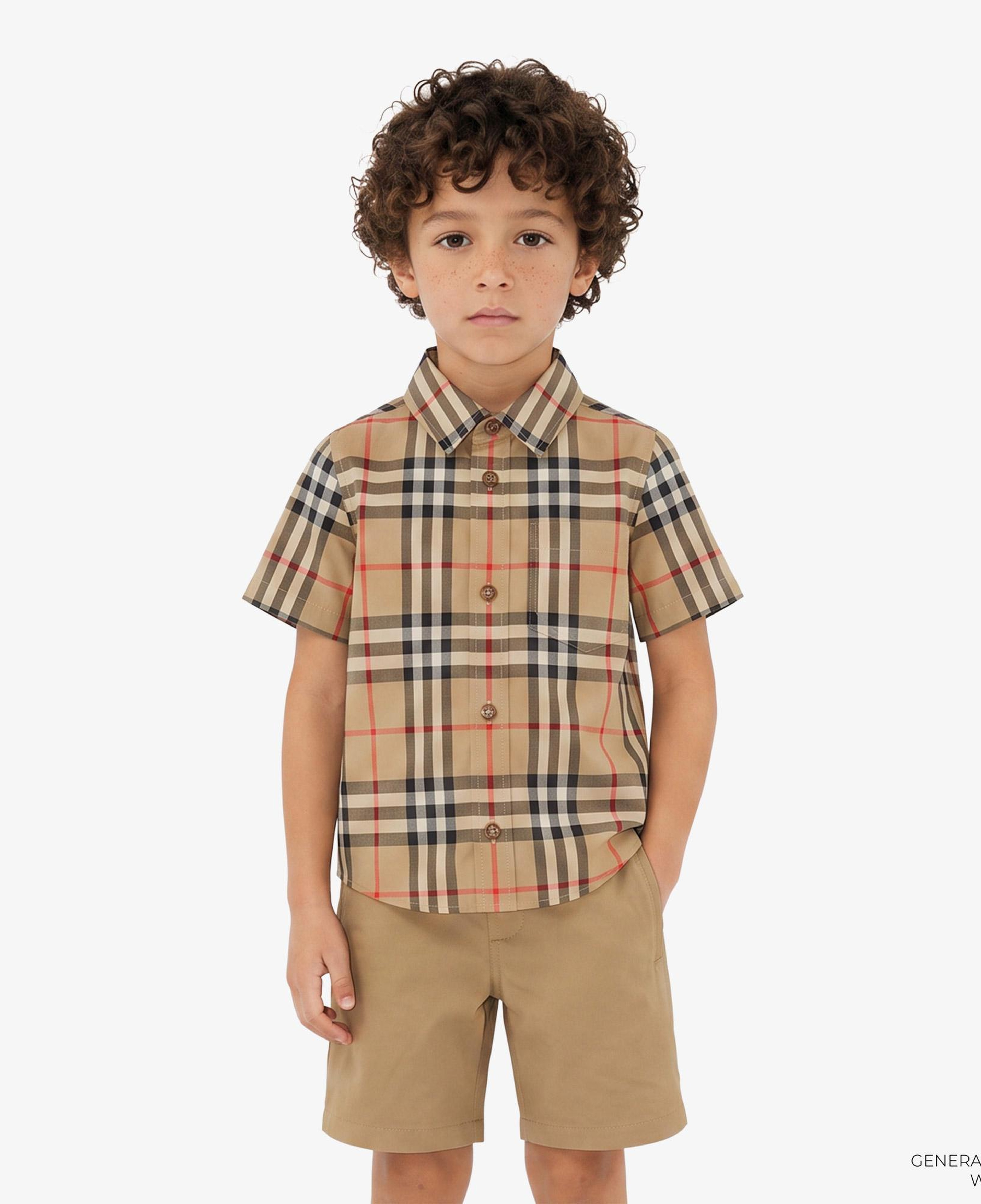 Burberry Check Stretch Pamuklu Çocuk Bej Gömlek