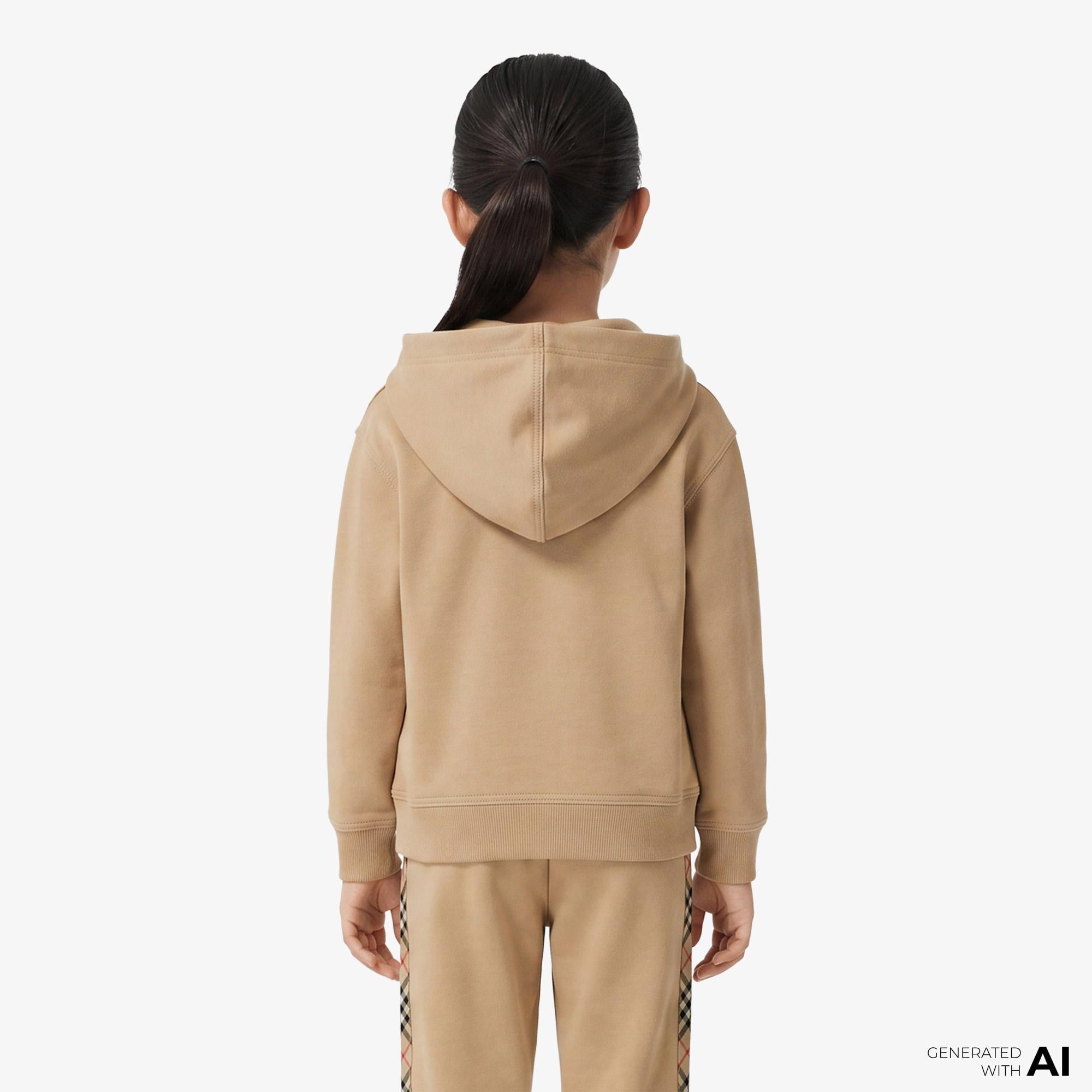 Burberry Clyde Check Trim Cotton Çocuk Bej Sweatshirt