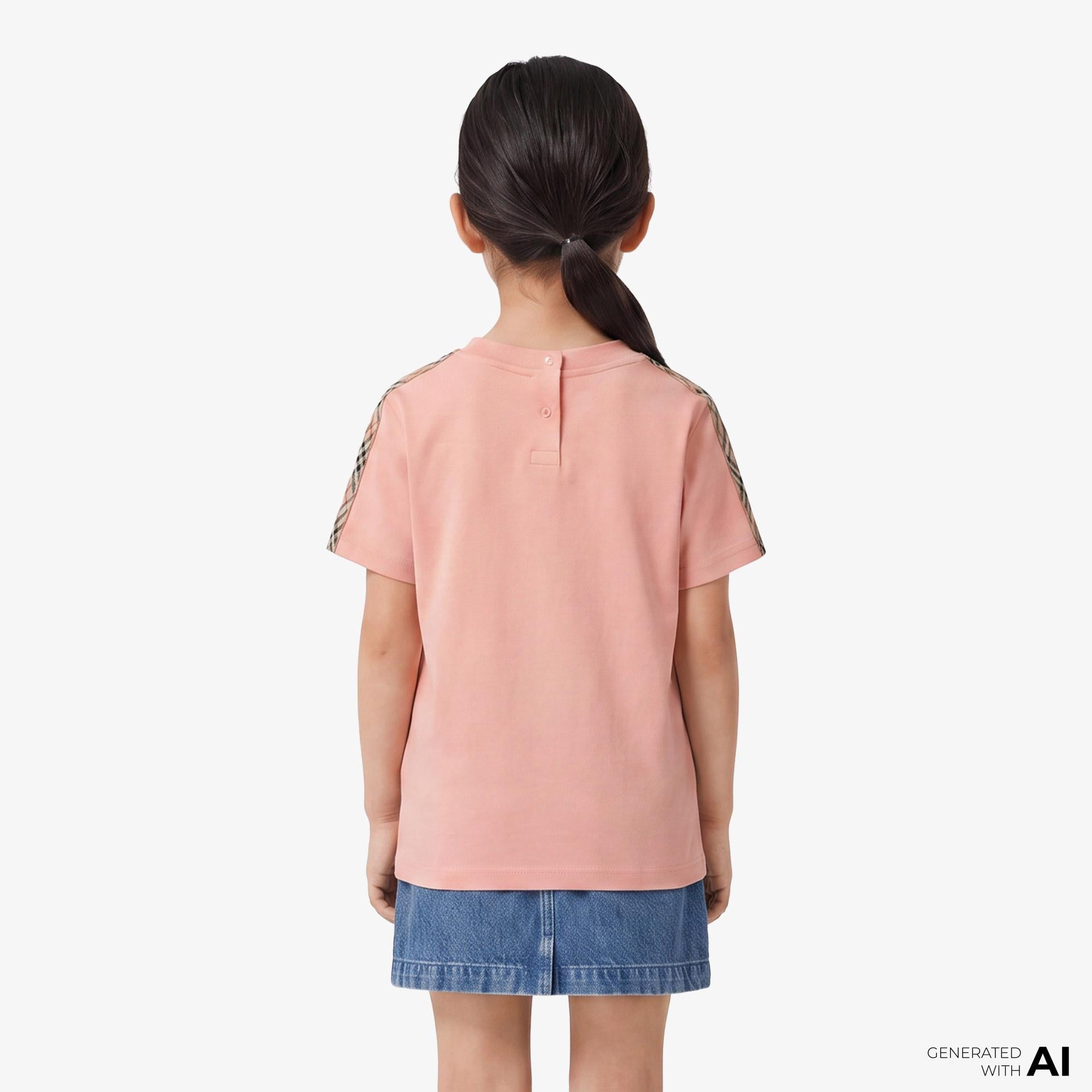 Burberry Cedar Check Trim Cotton Çocuk Pembe T-Shirt
