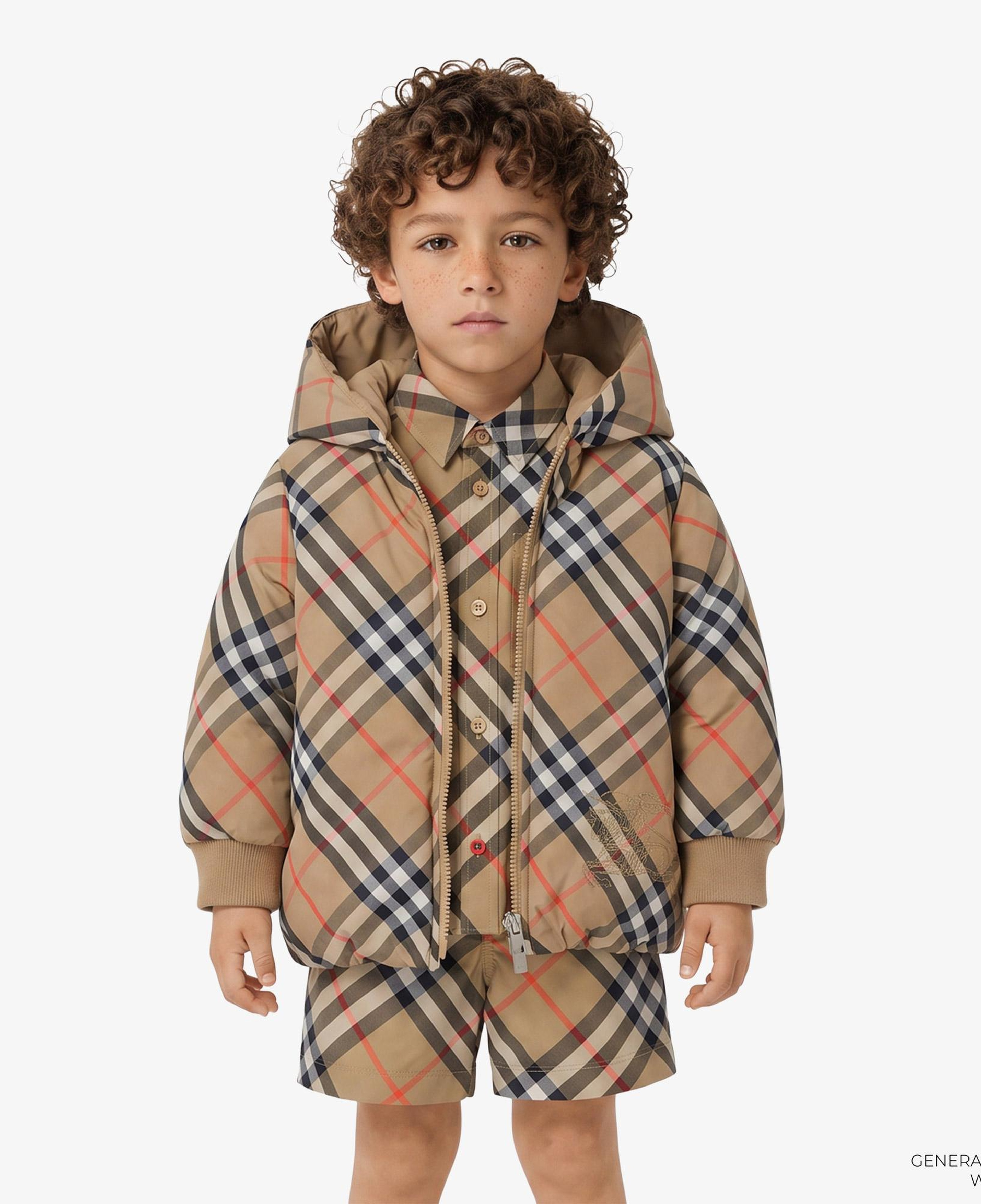 Burberry Reversible Check Nylon Puffer Çocuk Bej Mont