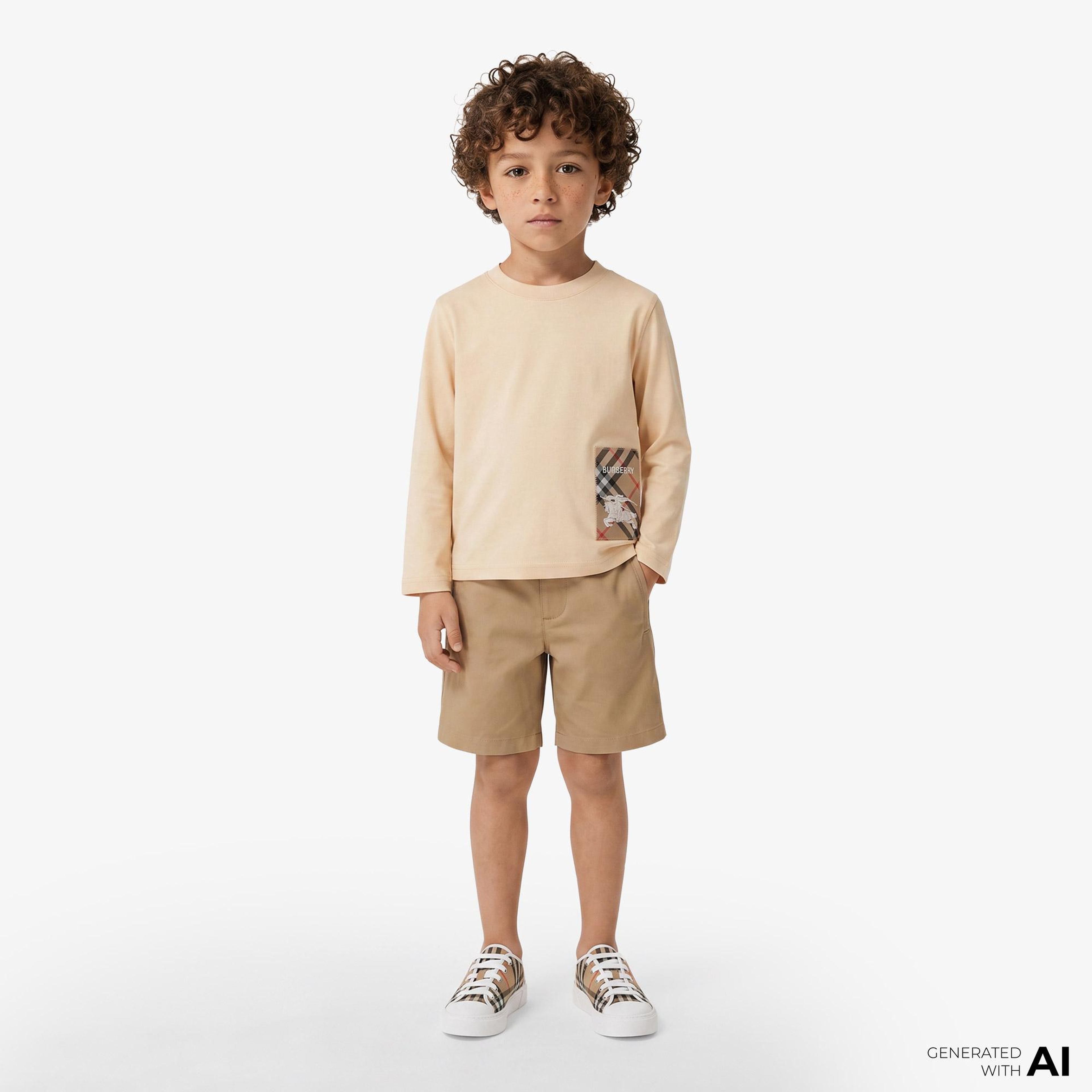 Burberry Kooper Label Cotton Top Çocuk Krem T-Shirt