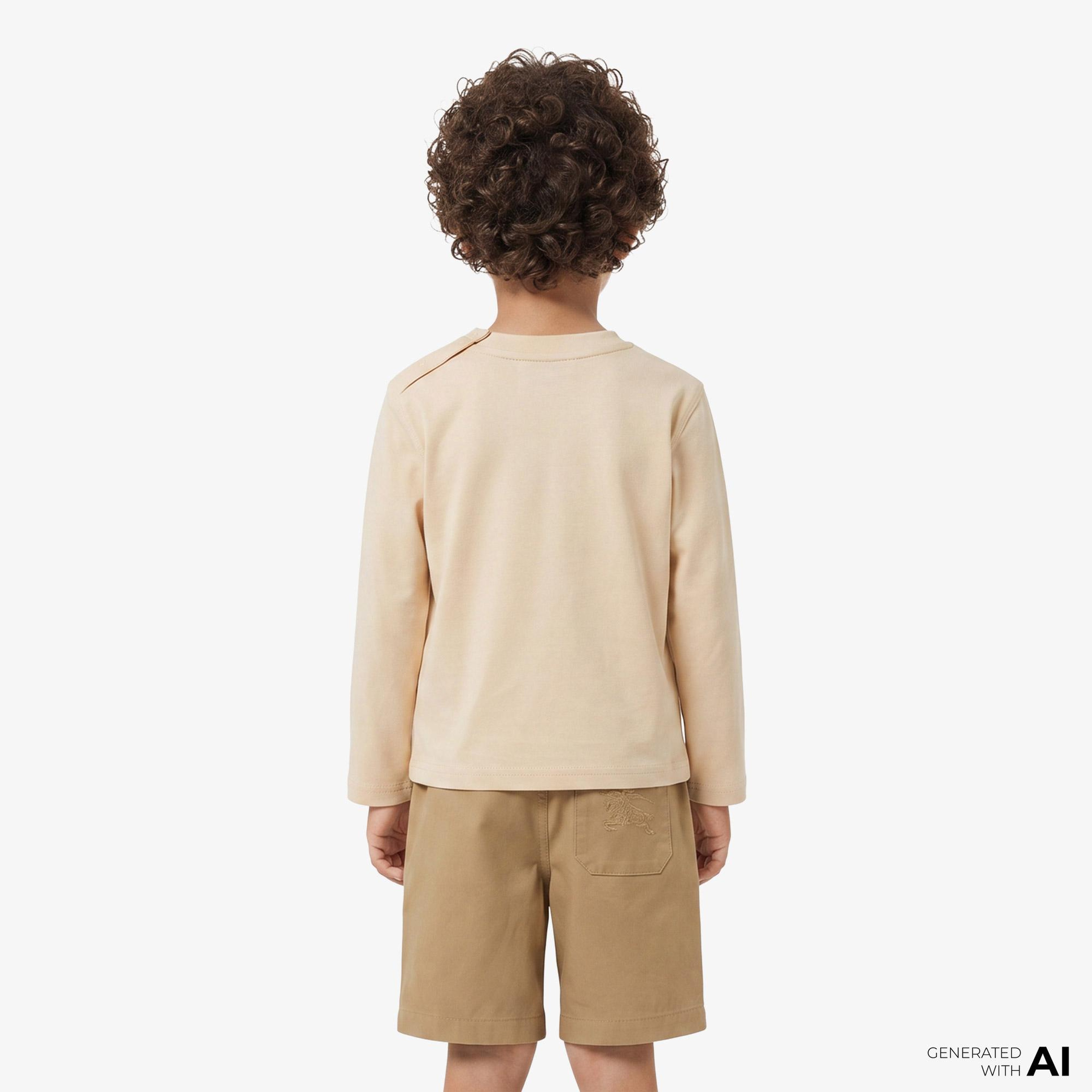 Burberry Kooper Label Cotton Top Çocuk Krem T-Shirt
