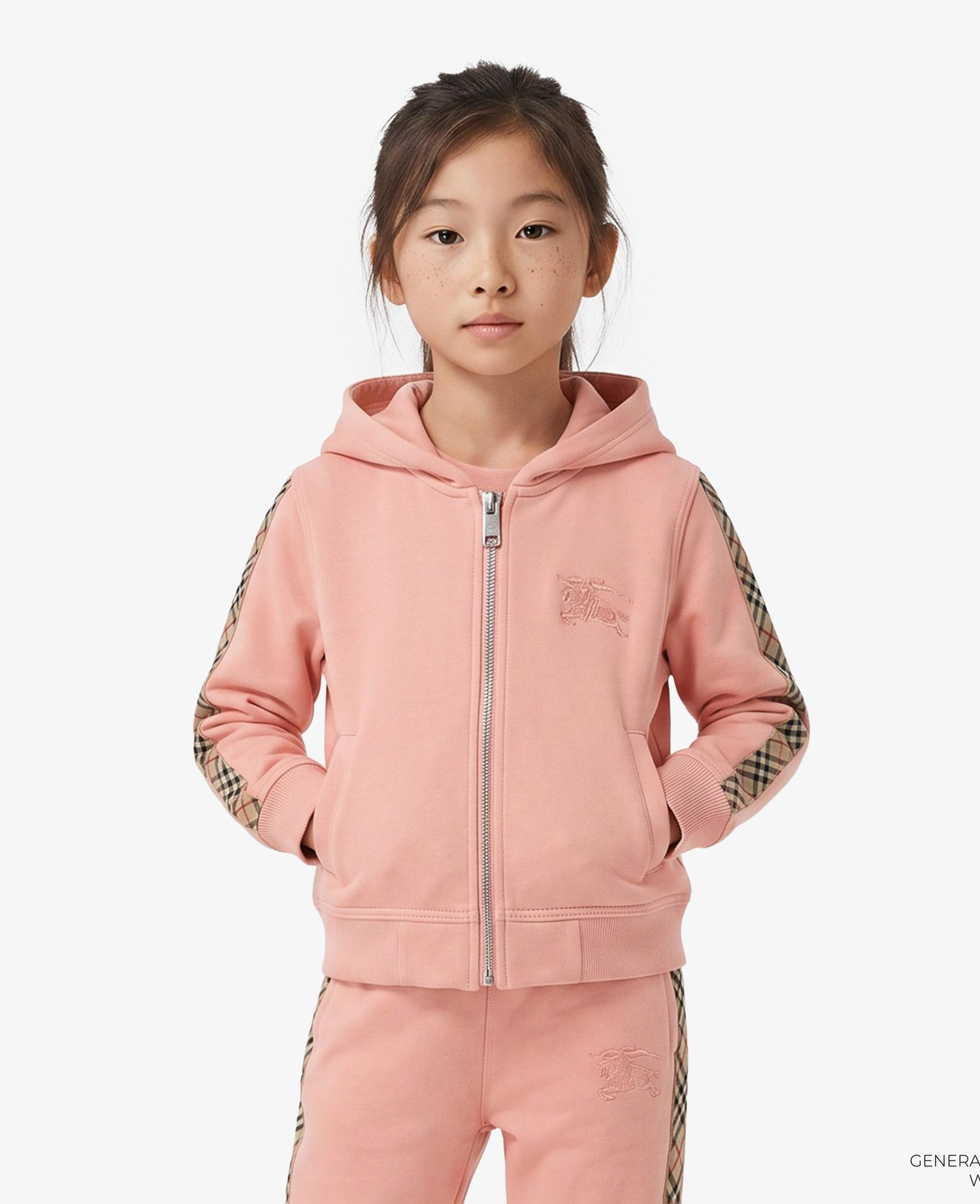 Burberry Elin Check Trim Cotton Çocuk Pembe Hoodie