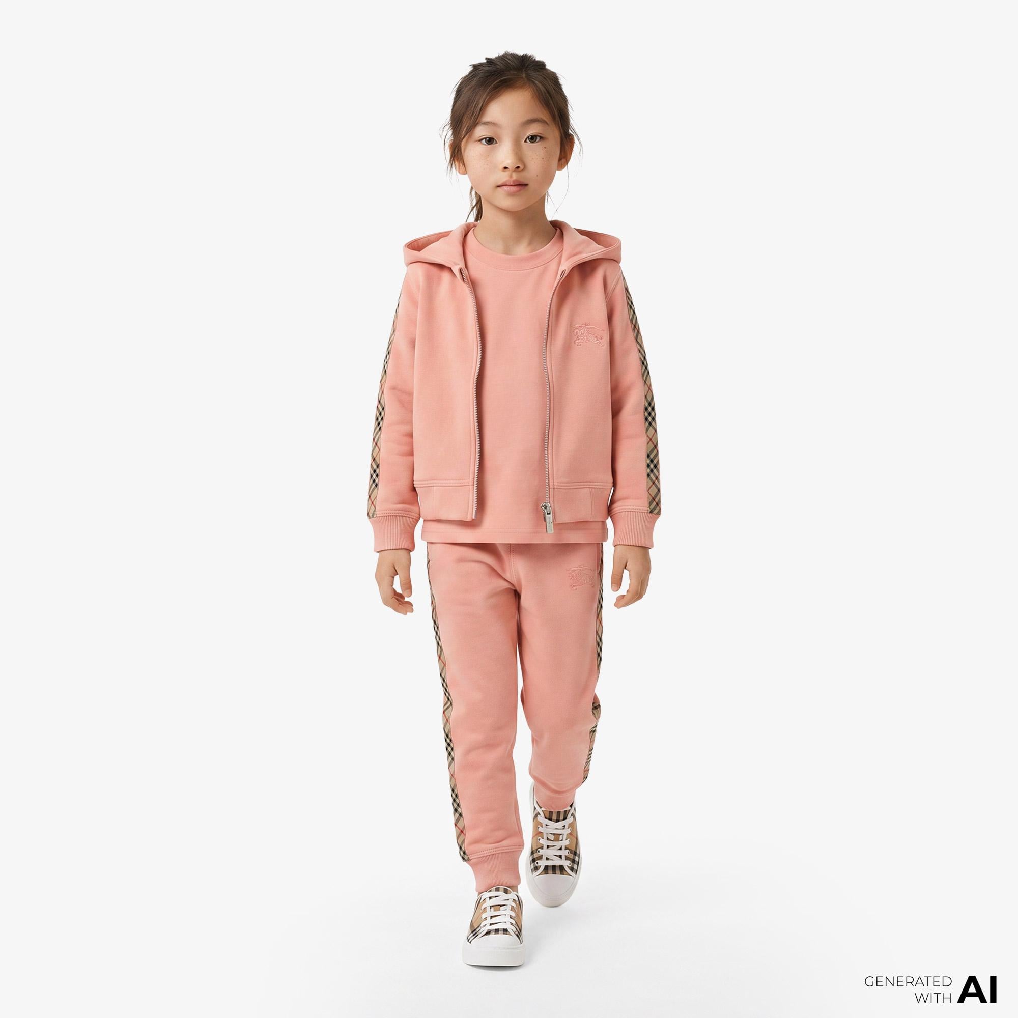 Burberry Elin Check Trim Cotton Çocuk Pembe Hoodie