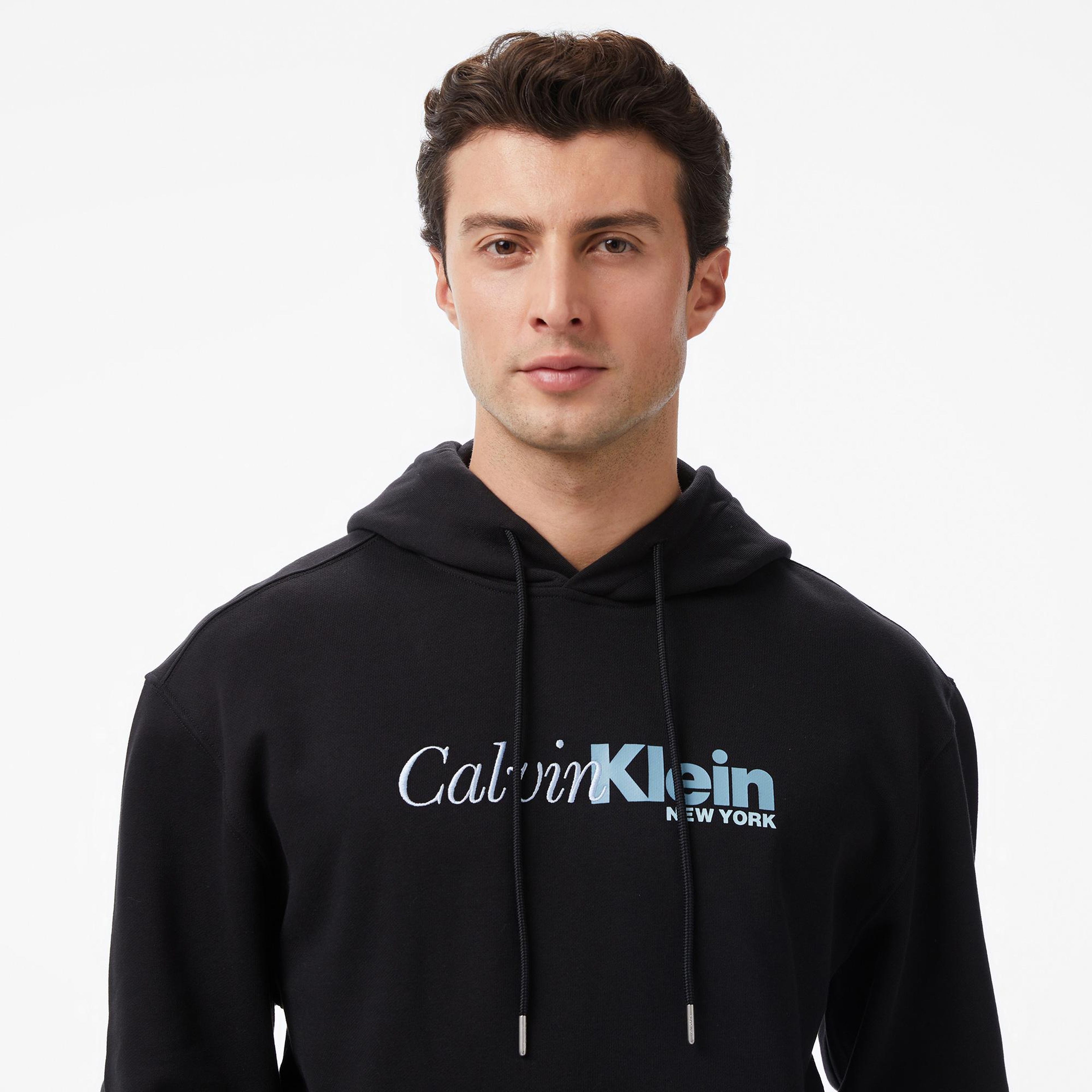Calvin Klein Terry Cursive Graphic Erkek Siyah Hoodie