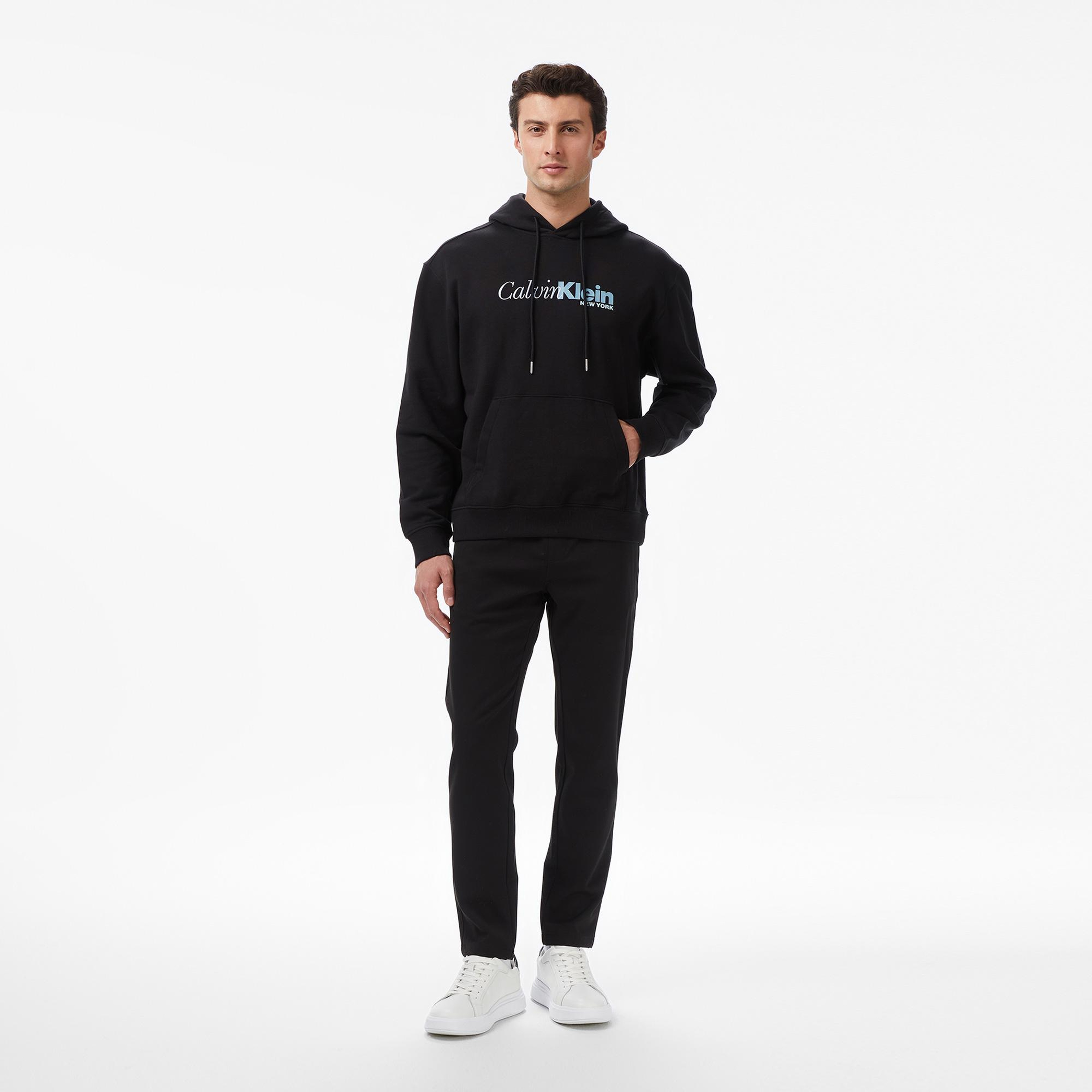 Calvin Klein Terry Cursive Graphic Erkek Siyah Hoodie