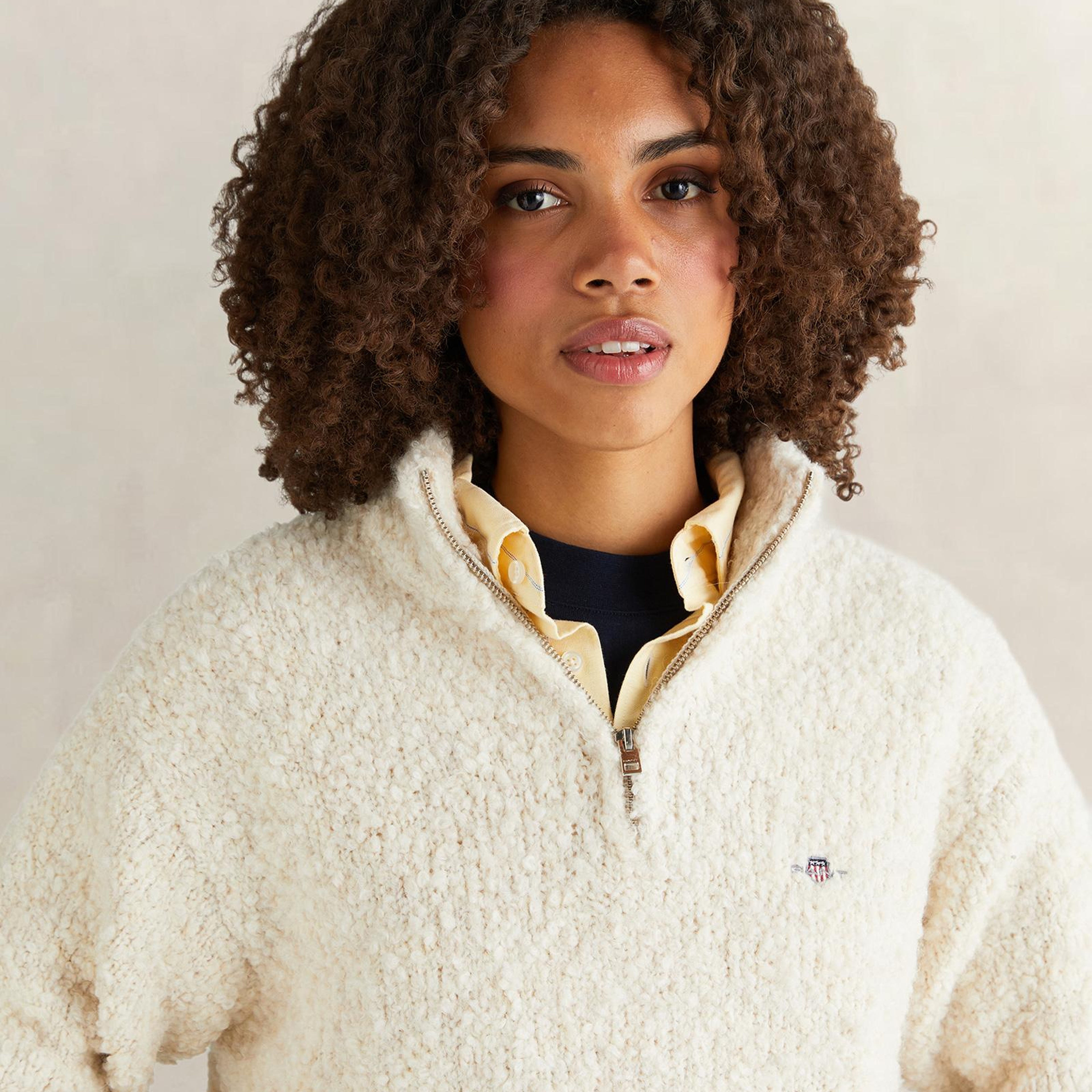 GANT Kadın Krem Relaxed Fit Yarım Fermuarlı Triko