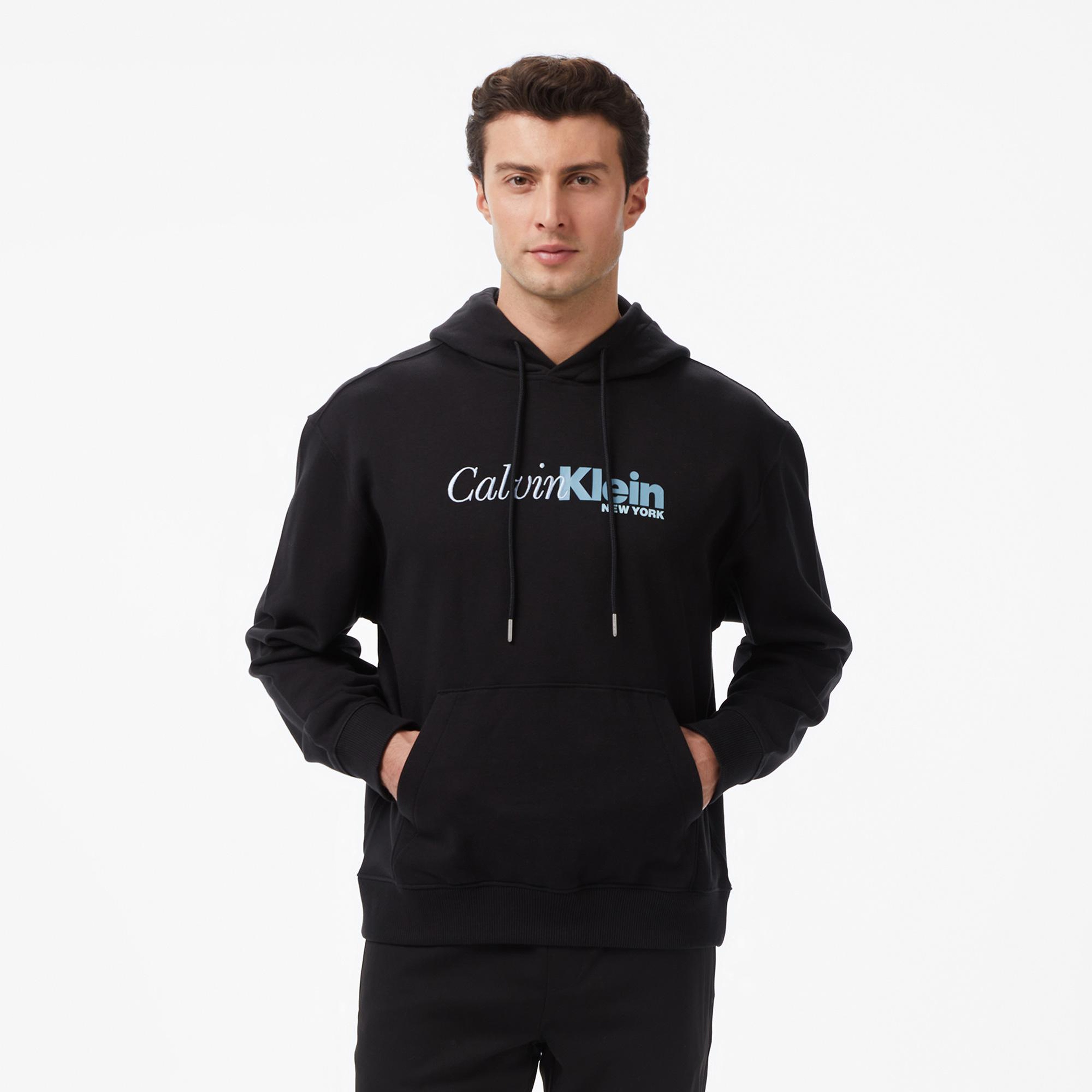 Calvin Klein Terry Cursive Graphic Erkek Siyah Hoodie