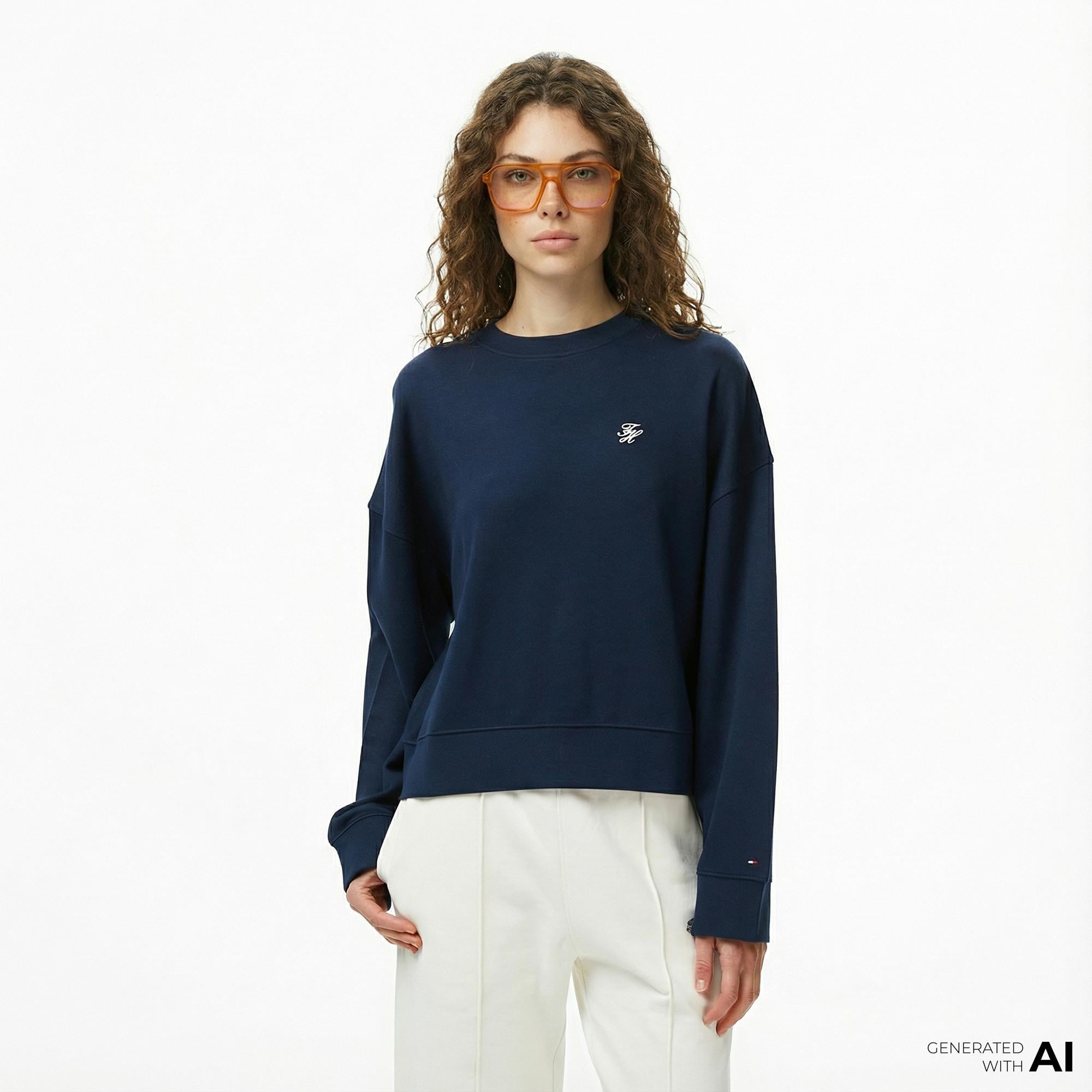 Tommy Hilfiger Script Pique Kadın Lacivert Sweatshirt