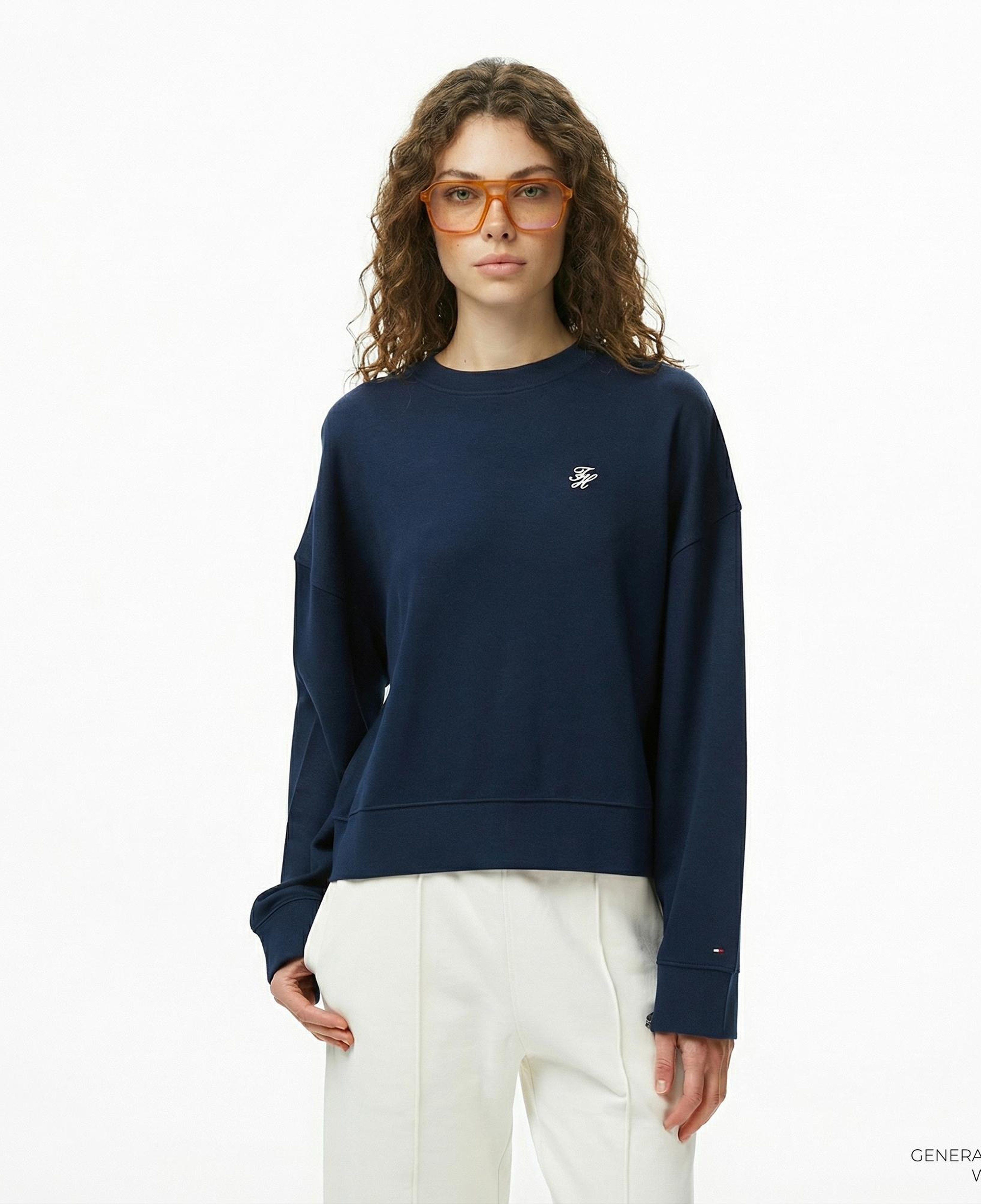 Tommy Hilfiger Script Pique Kadın Lacivert Sweatshirt