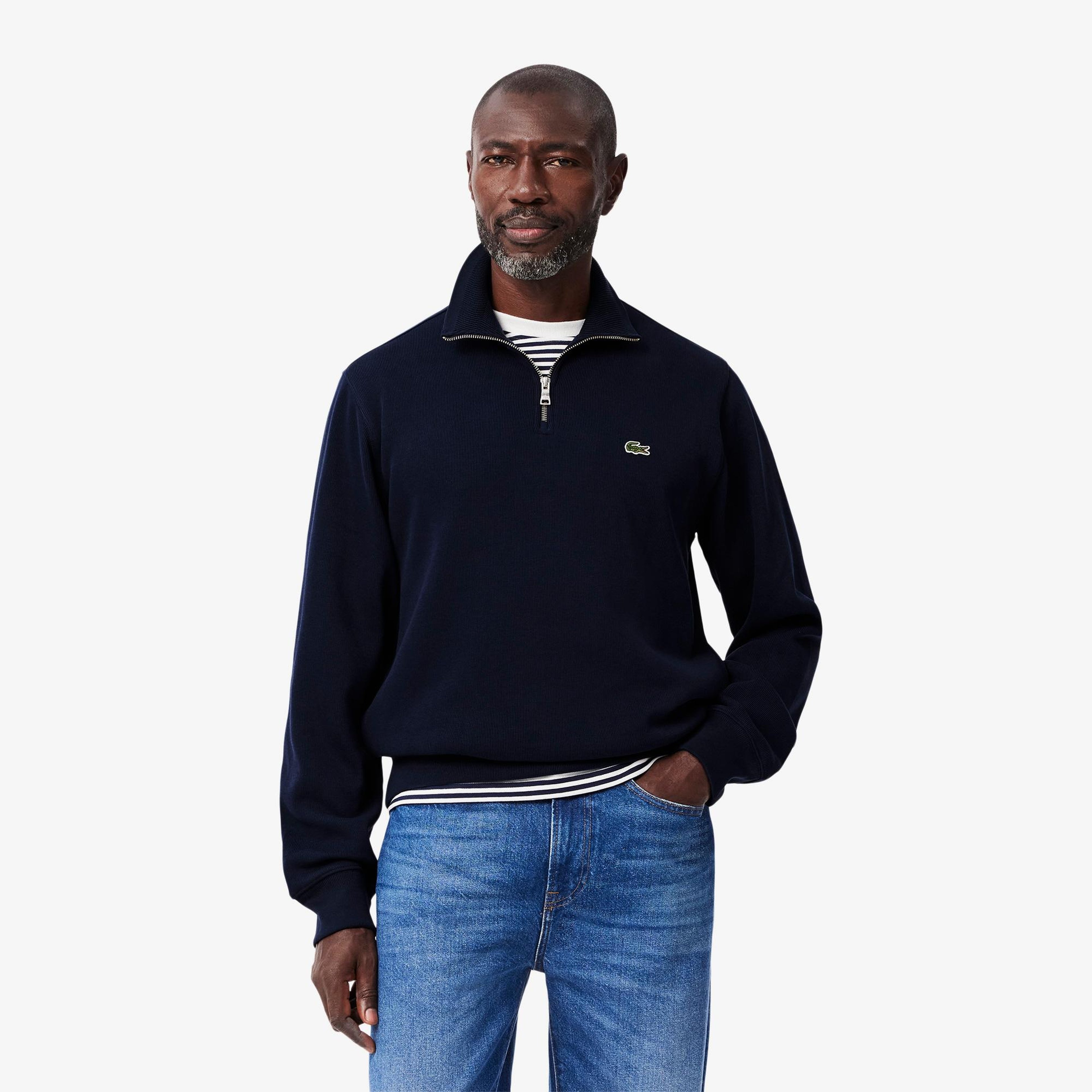 Lacoste Erkek Classic Fit Yarım Fermuarlı Lacivert Sweatshirt