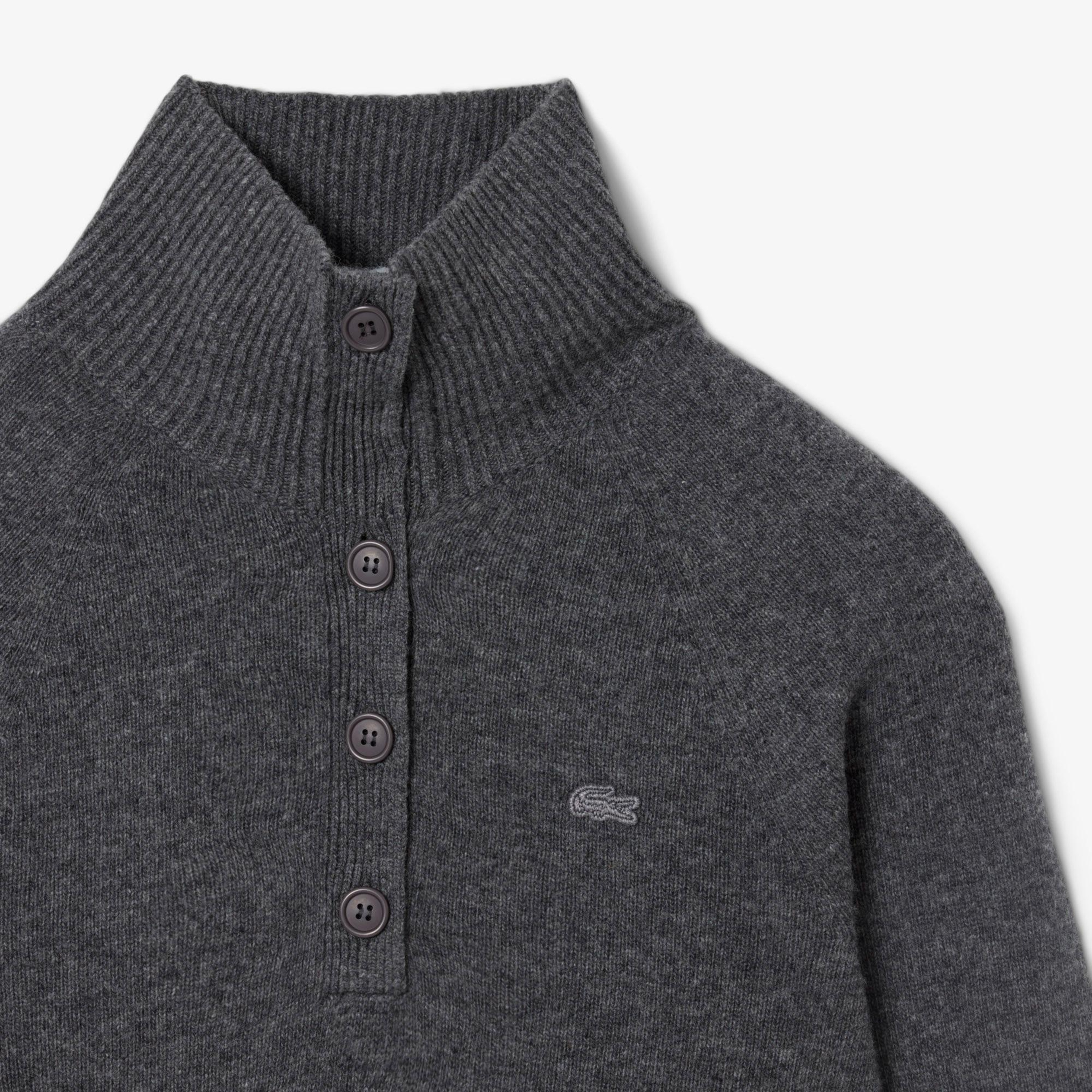 Lacoste Kadın Classic Fit Dik Yaka Gri Kazak