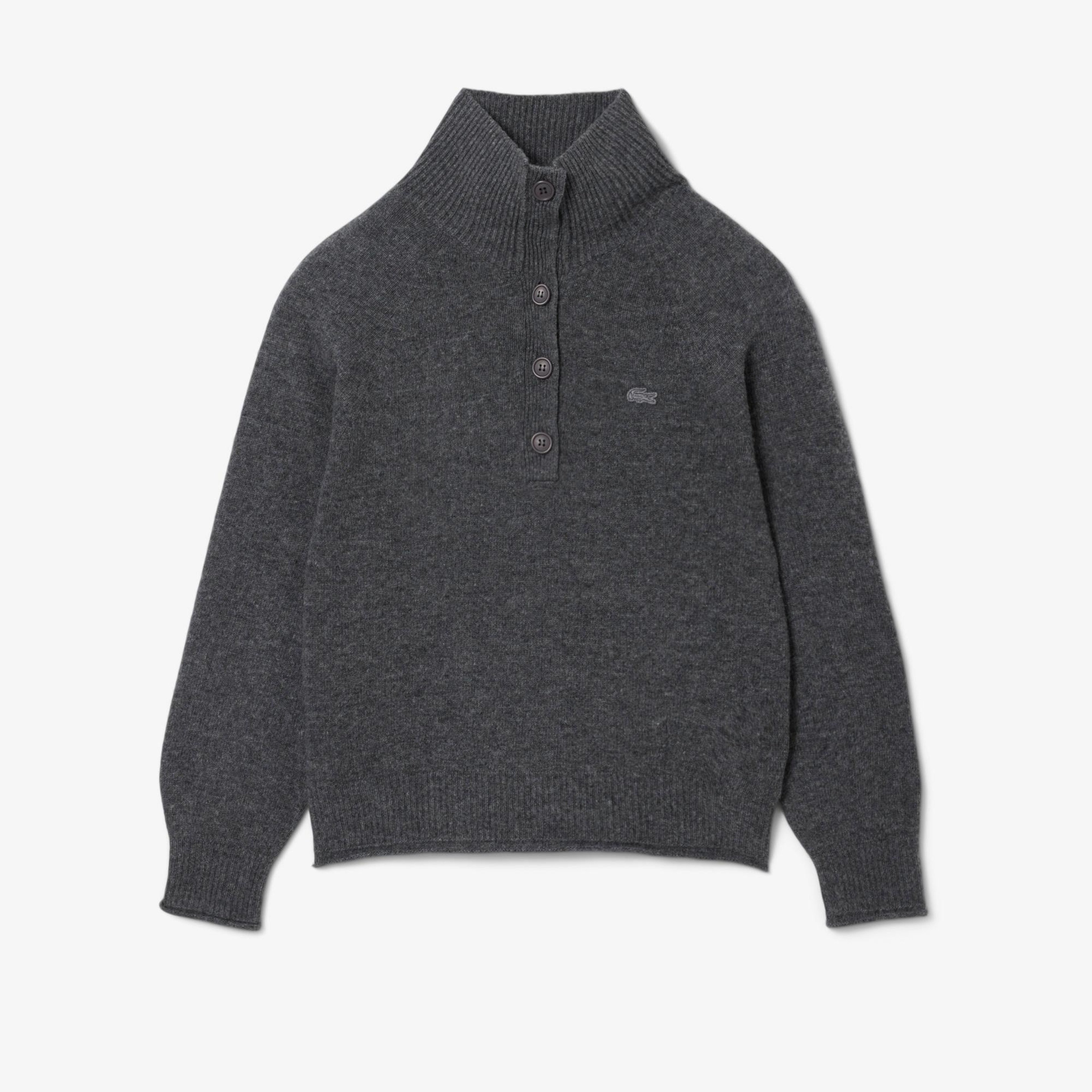 Lacoste Kadın Classic Fit Dik Yaka Gri Kazak