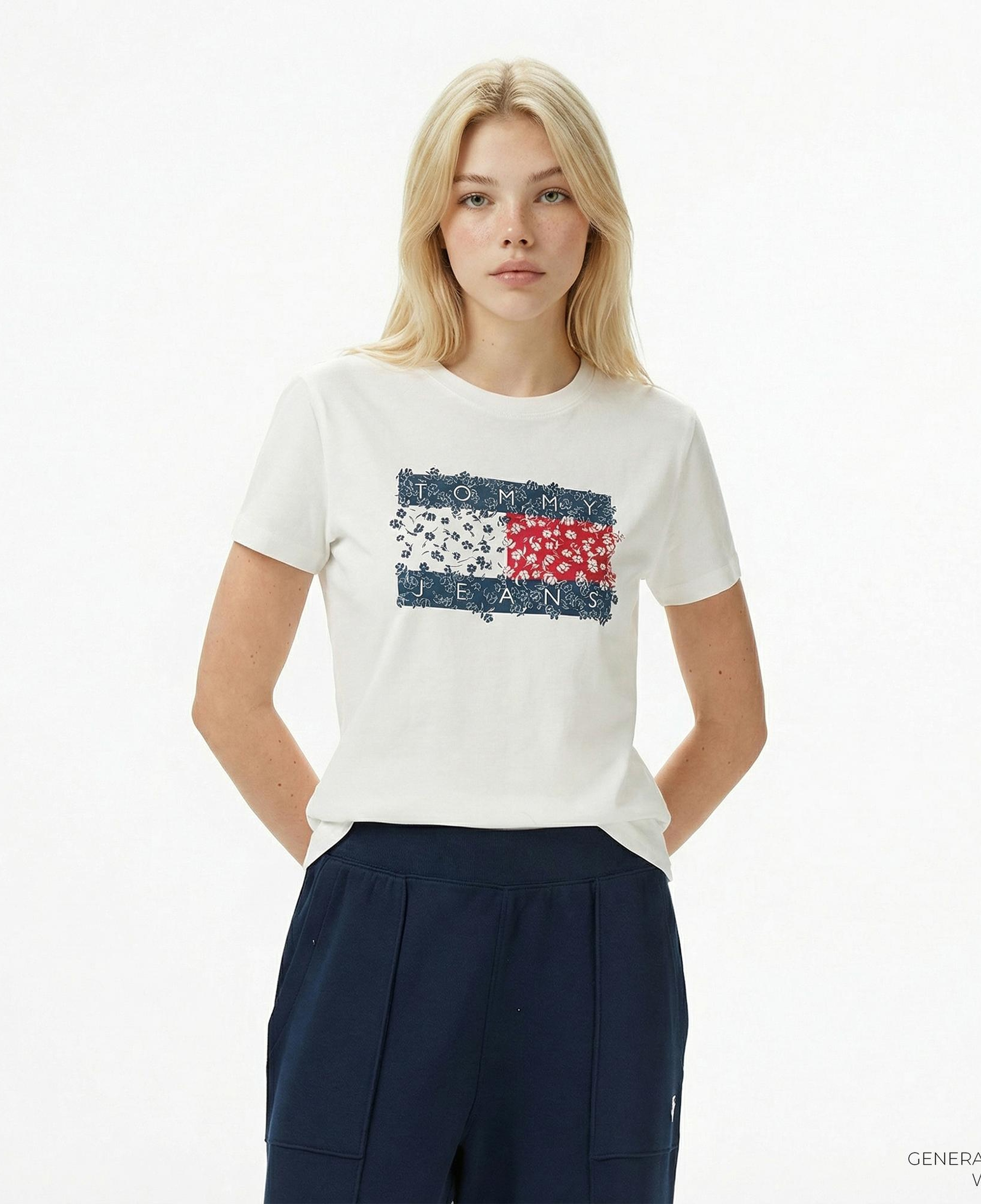Tommy Jeans Regular Floral Flag Kadın Beyaz T-Shirt