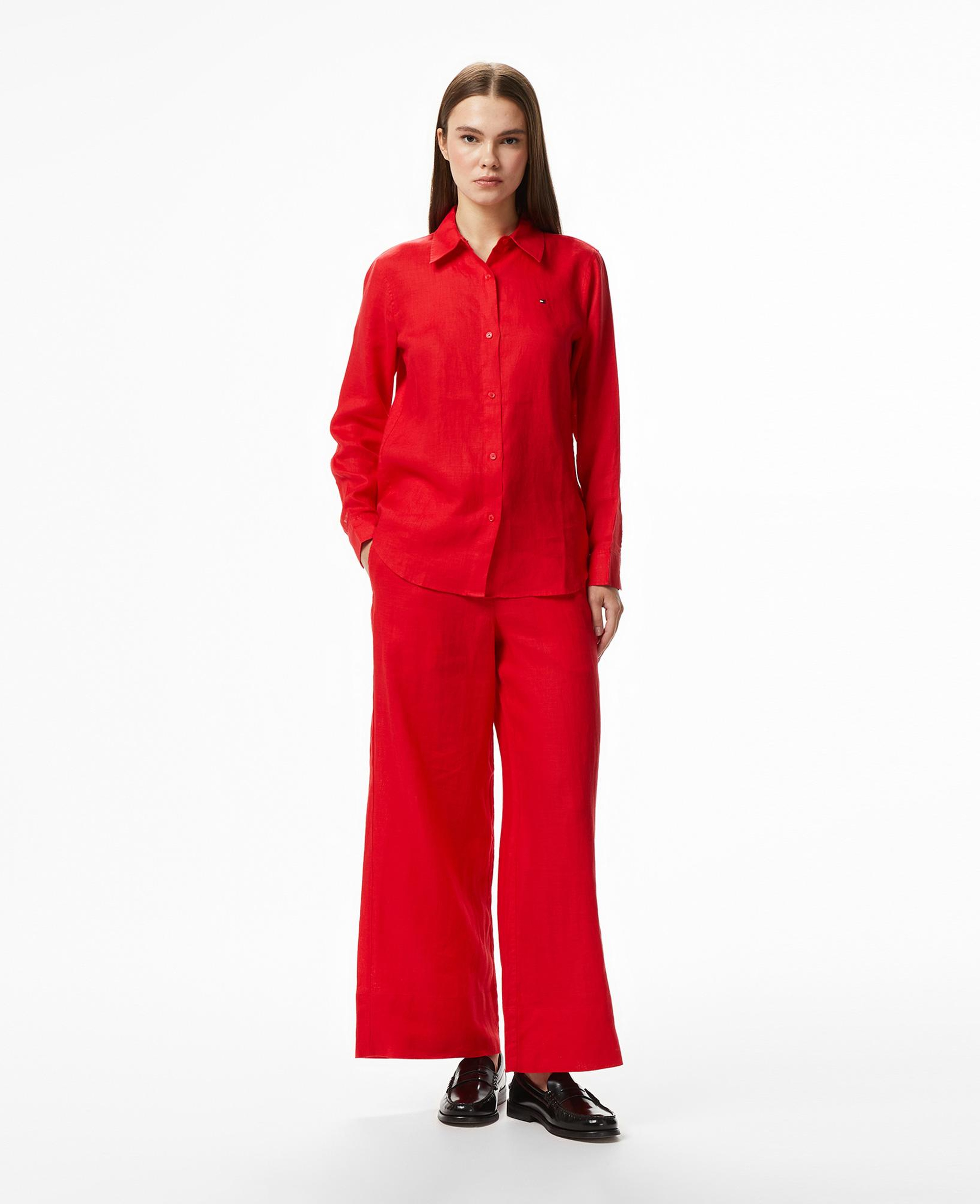 Tommy Hilfiger Essential Kadın Turuncu Keten Gömlek