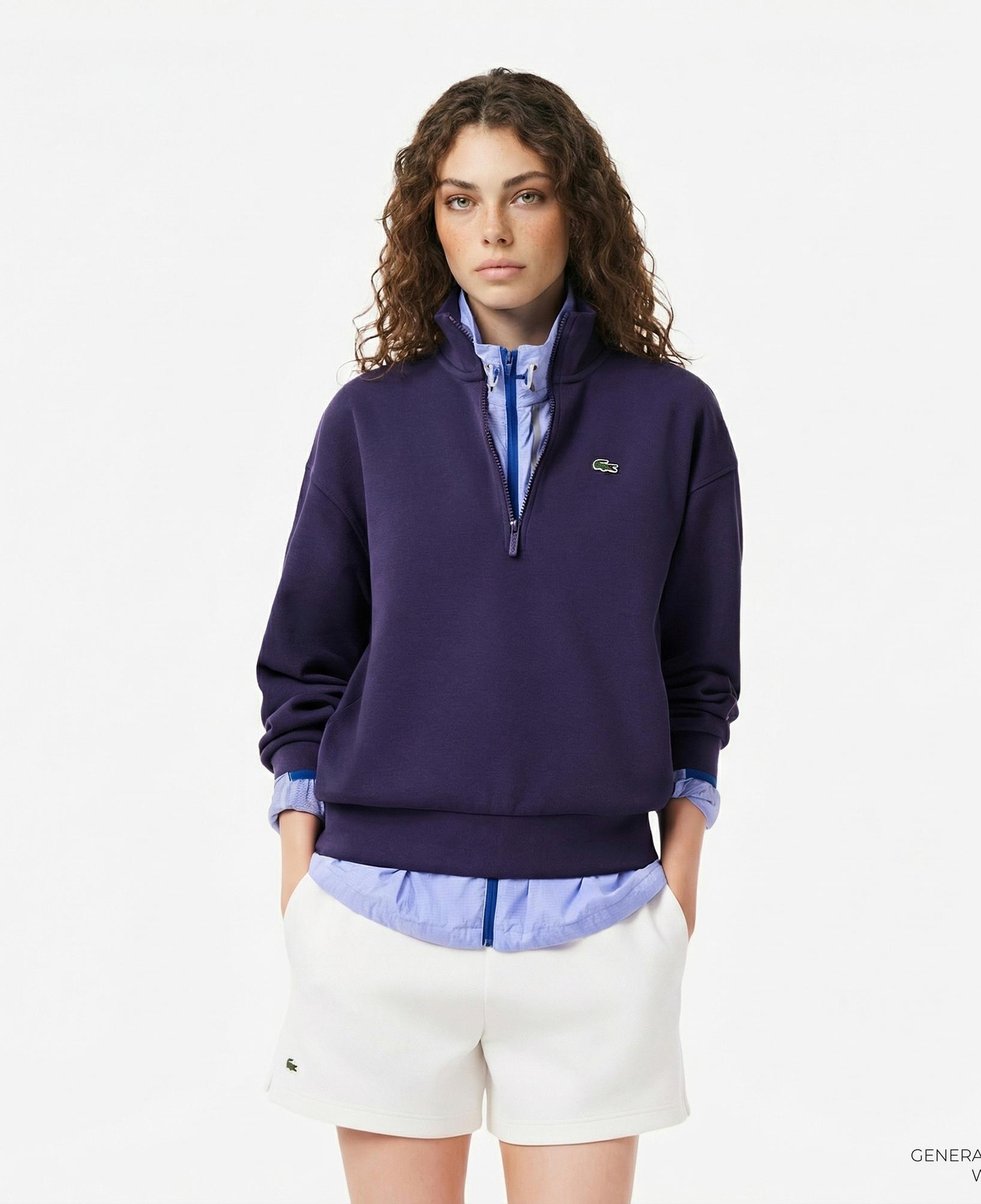 Lacoste Kadın Relaxed Fit Yarım Fermuarlı Mor Sweatshirt