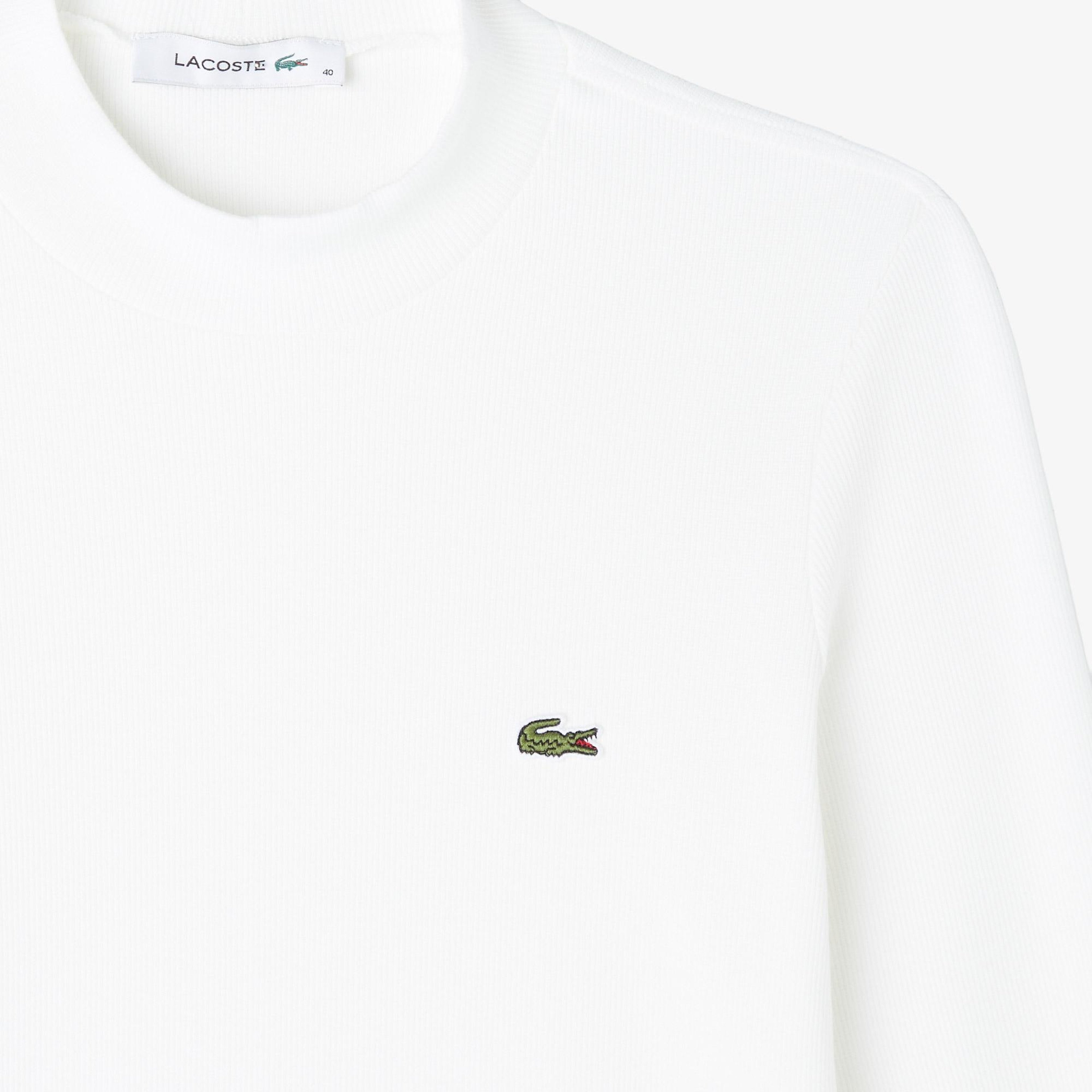 Lacoste Kadın Slim Fit Uzun Kollu Bisiklet Yaka Beyaz T-Shirt