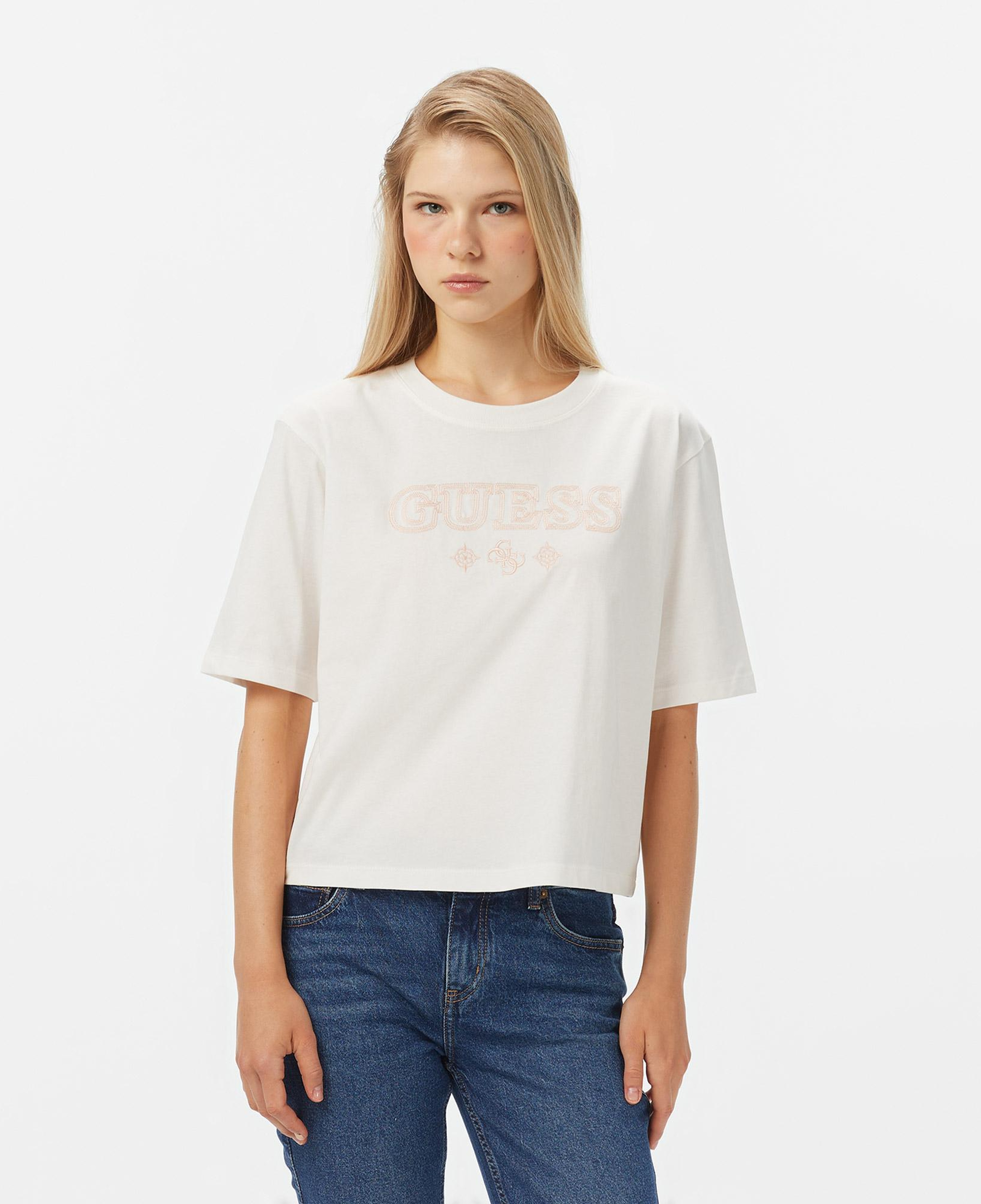 Guess Gloria Boxy Fit Kadın Beyaz T-Shirt