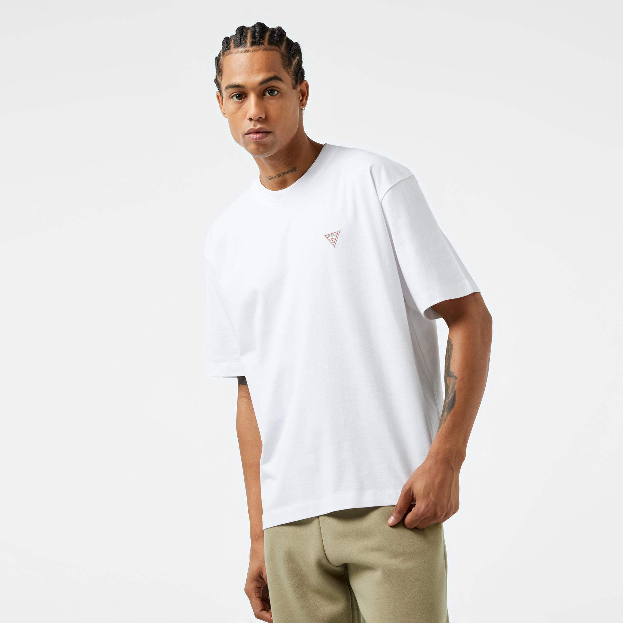 Guess Mini Tri Mid Organic Heavy Jersey 205 Erkek Beyaz T-Shirt